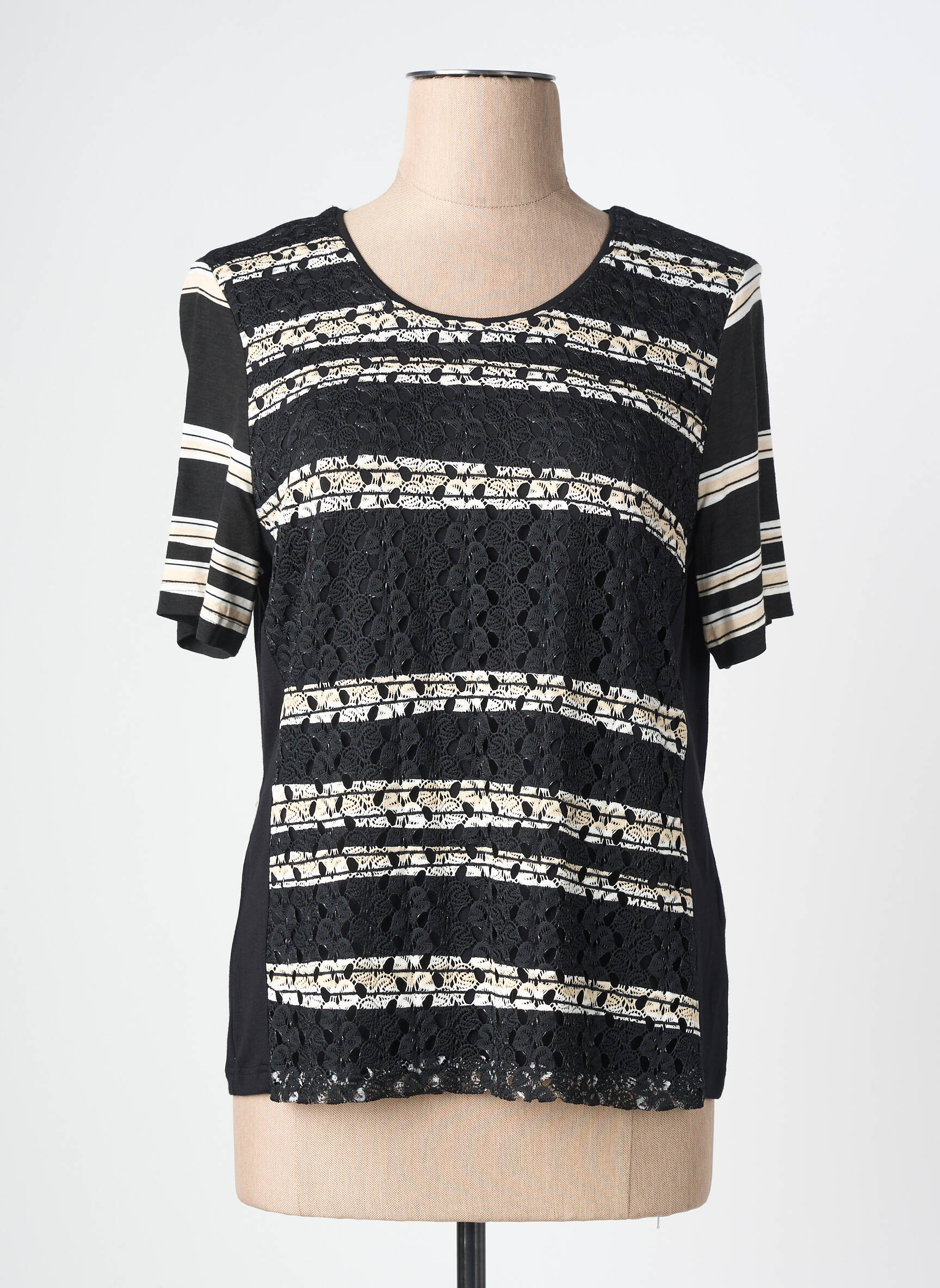 Tricou guler în v mâneci scurte negru BARBARA LEBEK femeie