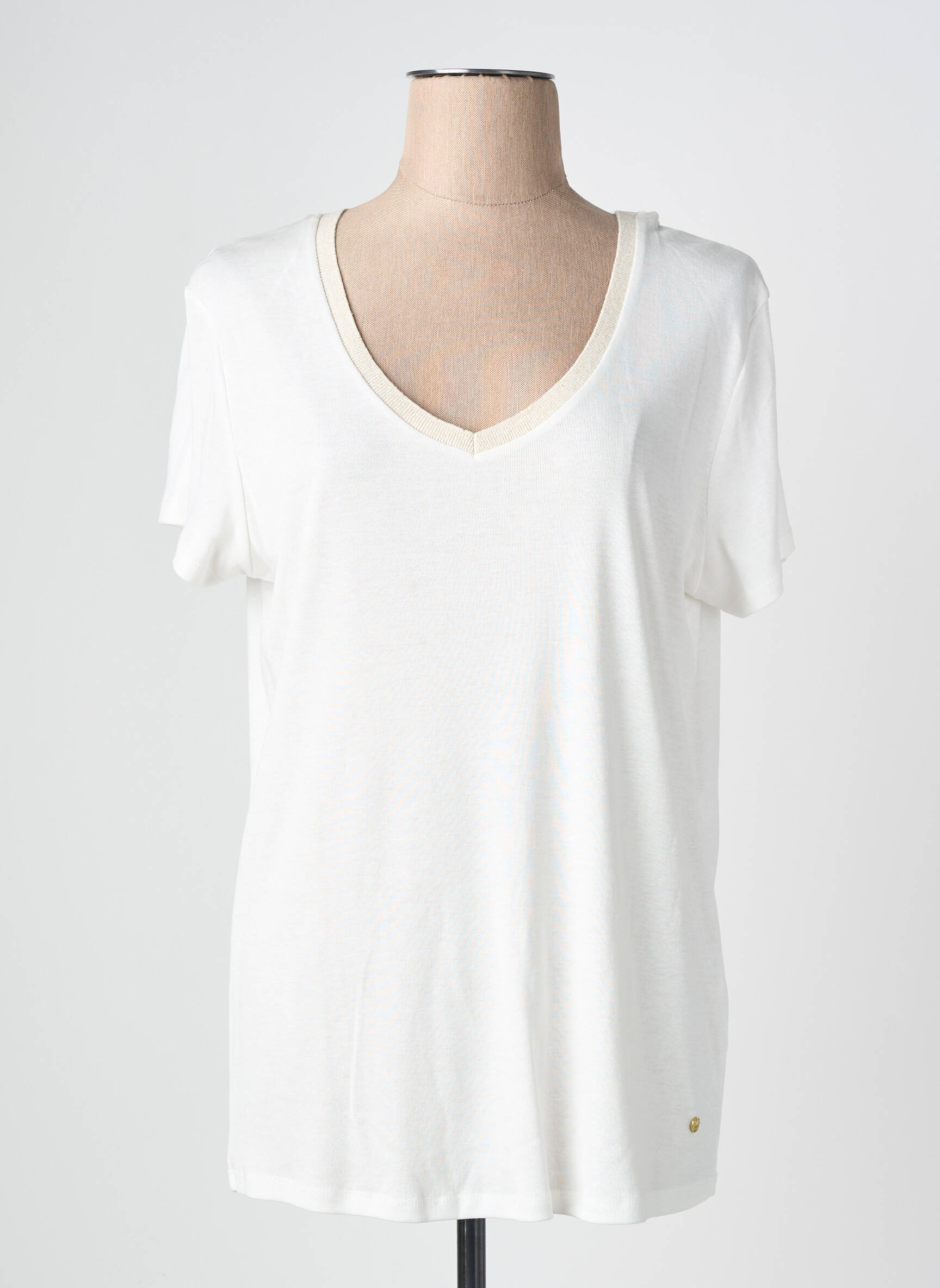 Tricou guler în v mâneci scurte bej C'EST BEAU LA VIE femeie