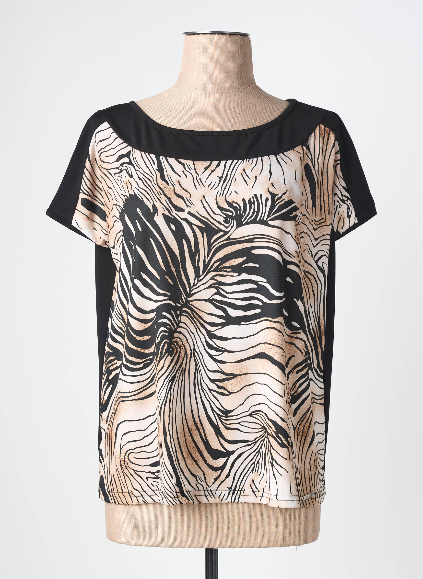 Tricou croială dreaptă mâneci scurte negru QUATRE VINGT JOURS femeie