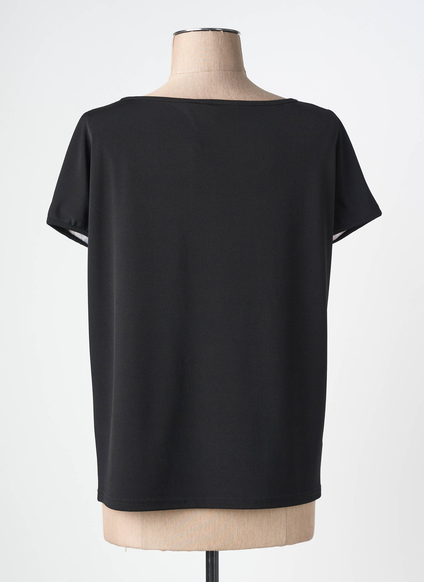 Tricou croială dreaptă mâneci scurte negru QUATRE VINGT JOURS femeie