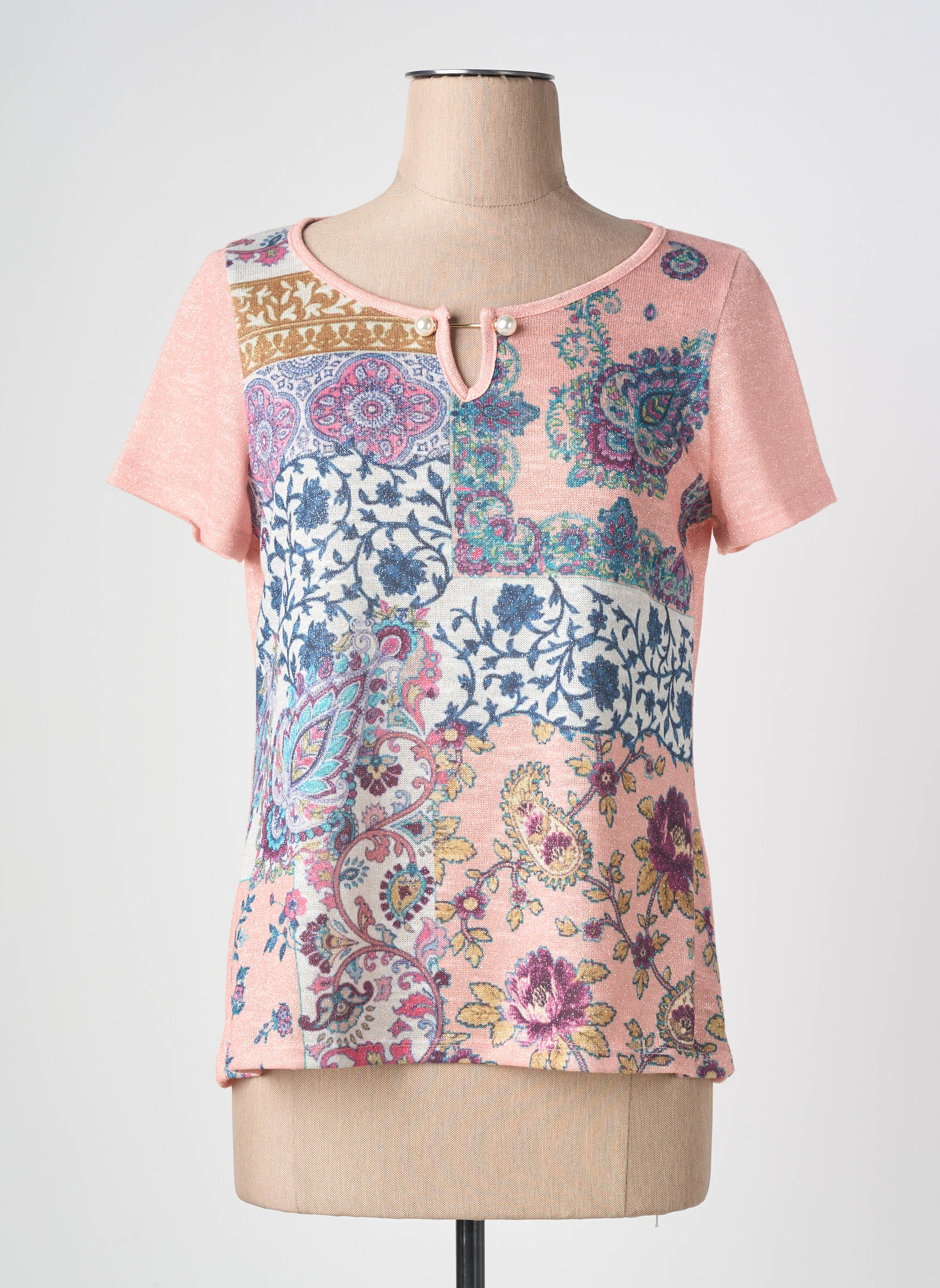 Tricou guler în v mâneci scurte roz NURIA VILARDAGA femeie