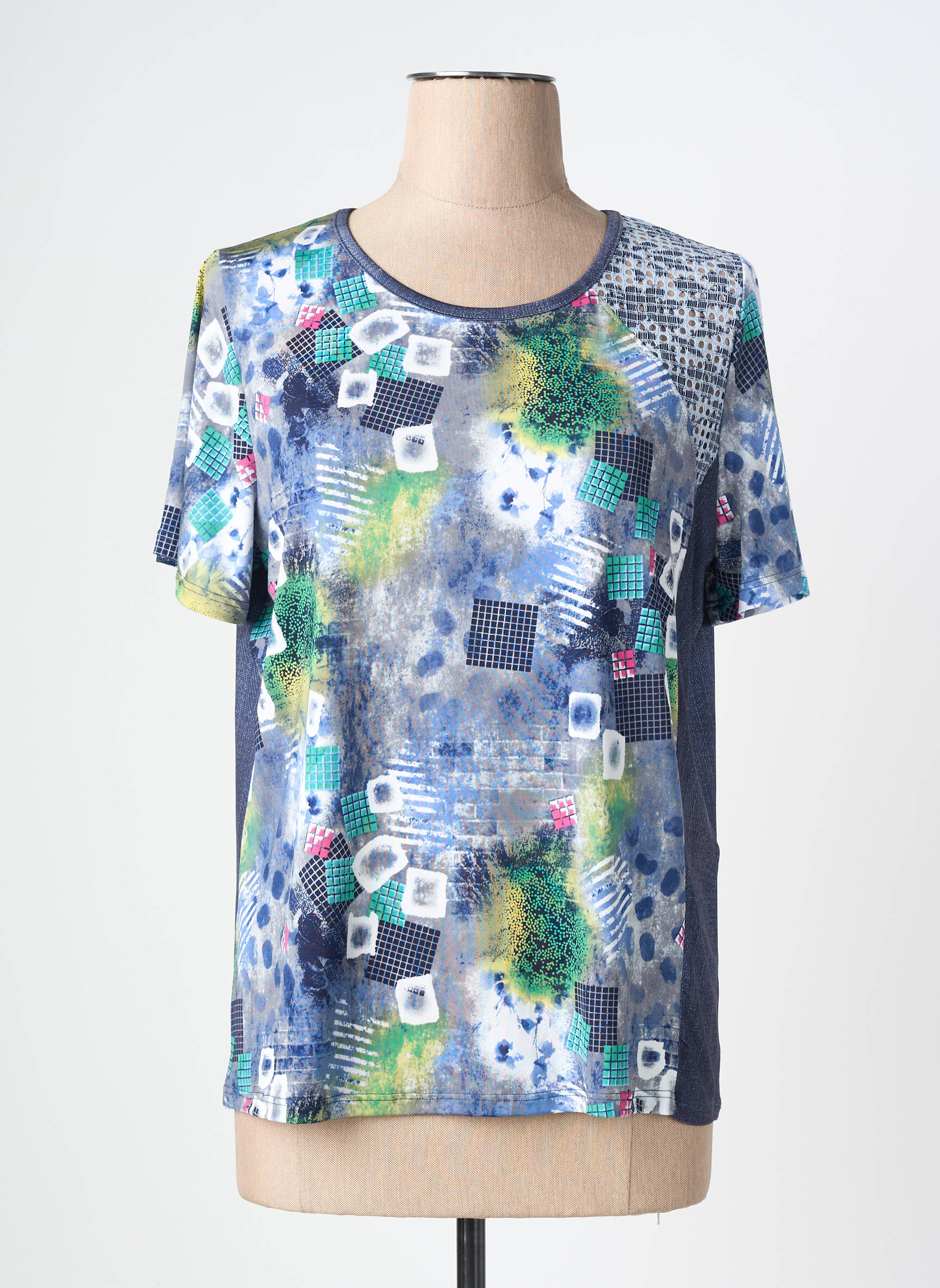 Tricou croială dreaptă mâneci scurte albastru NAYAT femeie