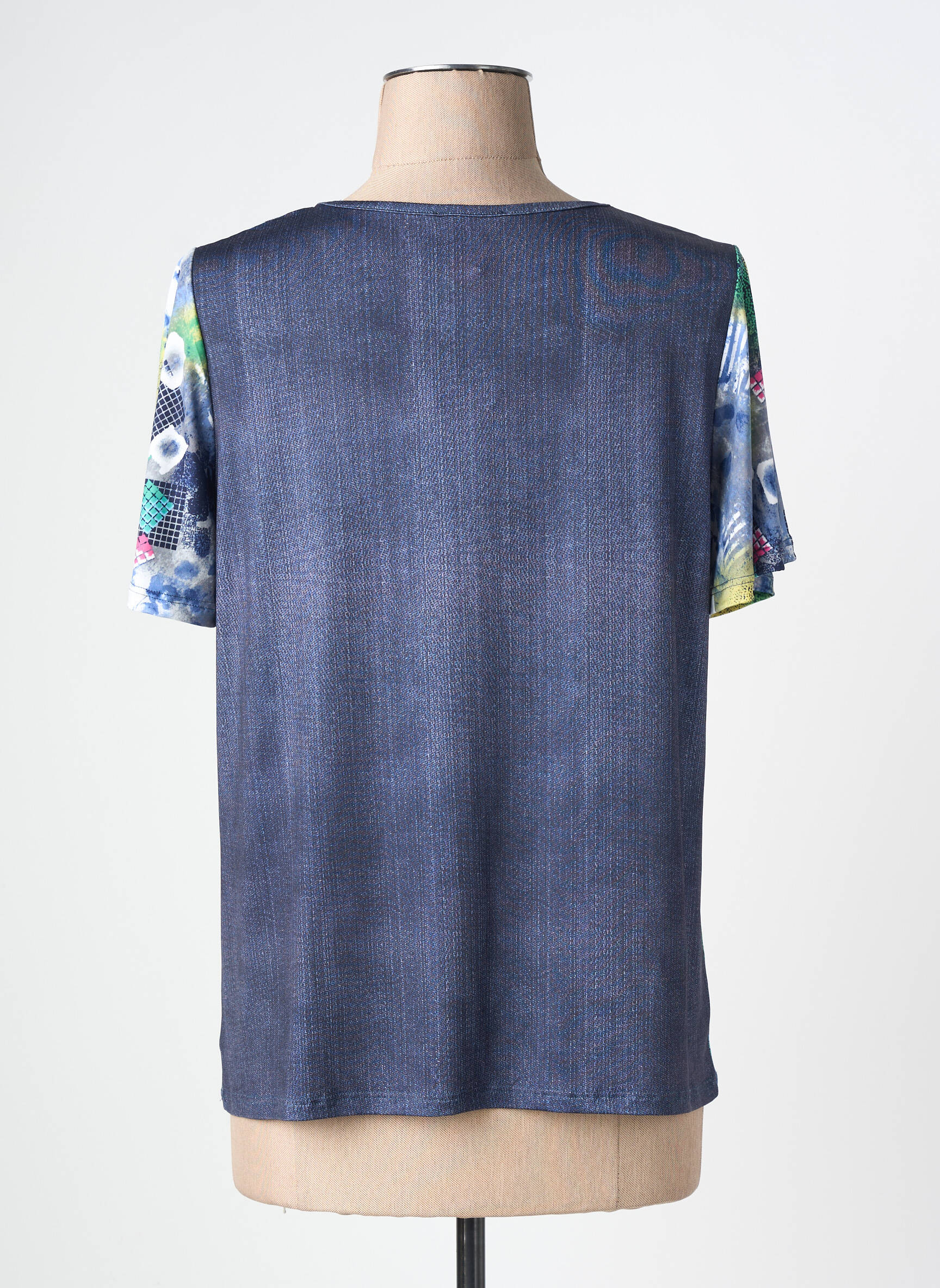 Tricou croială dreaptă mâneci scurte albastru NAYAT femeie