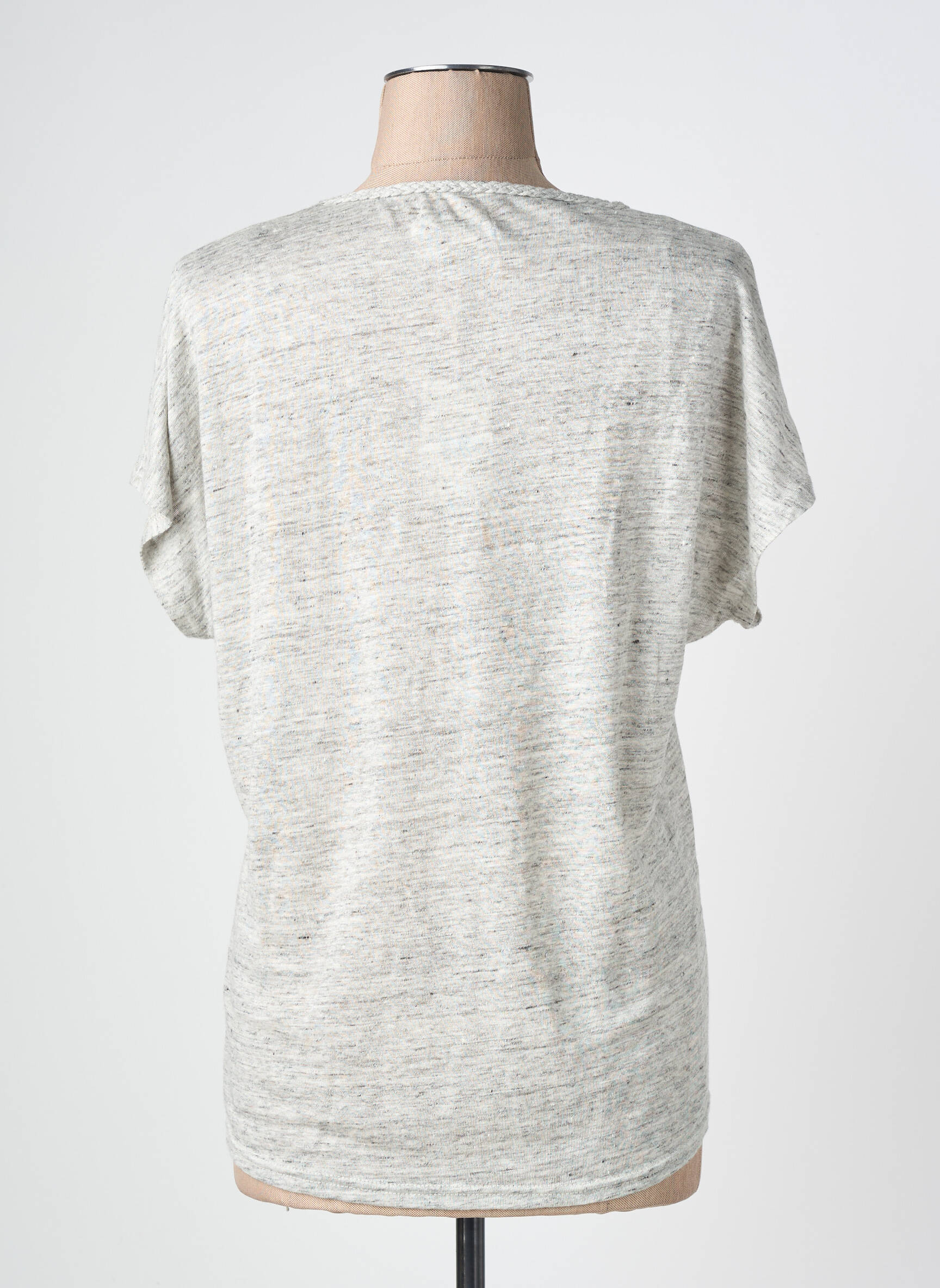Tricou guler în v mâneci scurte gri C'EST BEAU LA VIE femeie
