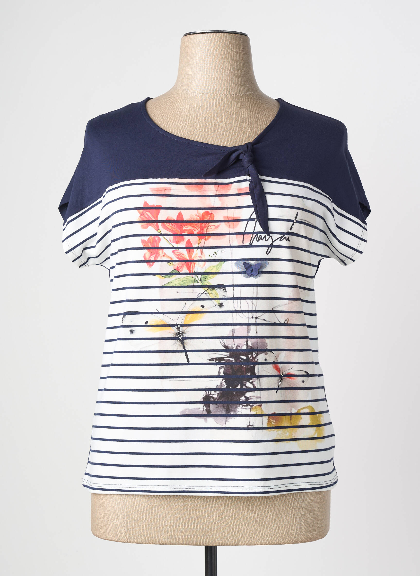 Tricou serigrafie cu strasuri mâneci scurte albastru NAYAT femeie