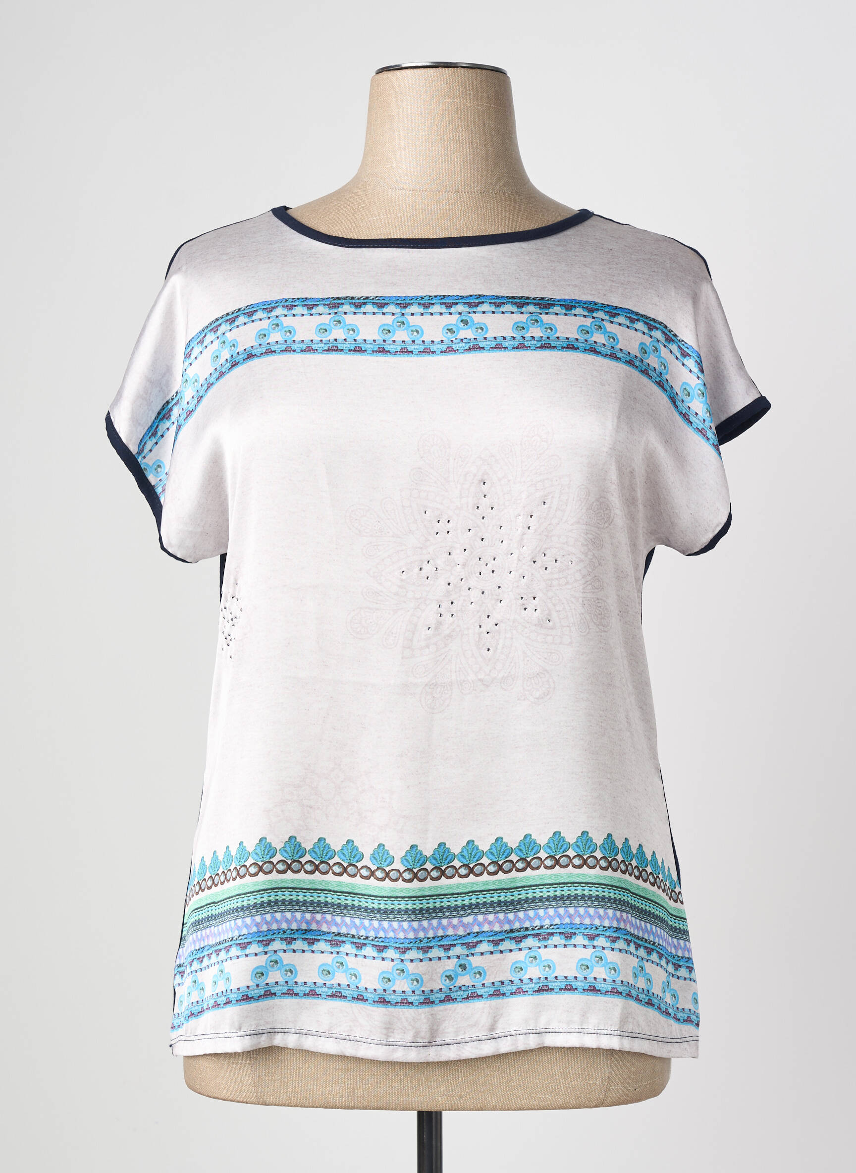 Tricou imprimeu fantezie mâneci scurte albastru NURIA VILARDAGA femeie