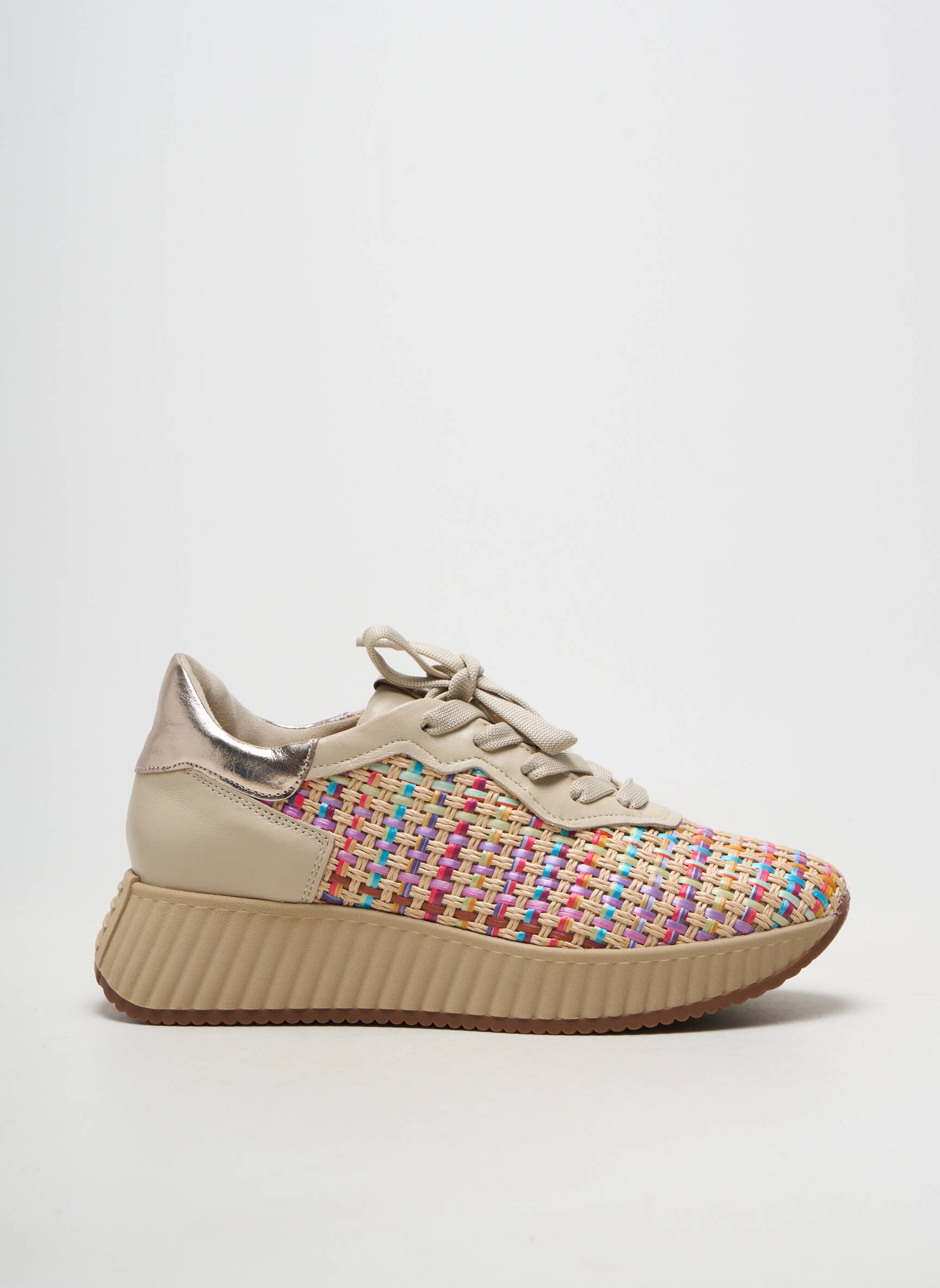 Adidași vârf rotund toc de 4 la 6 cm bej SOFTWAVES femeie