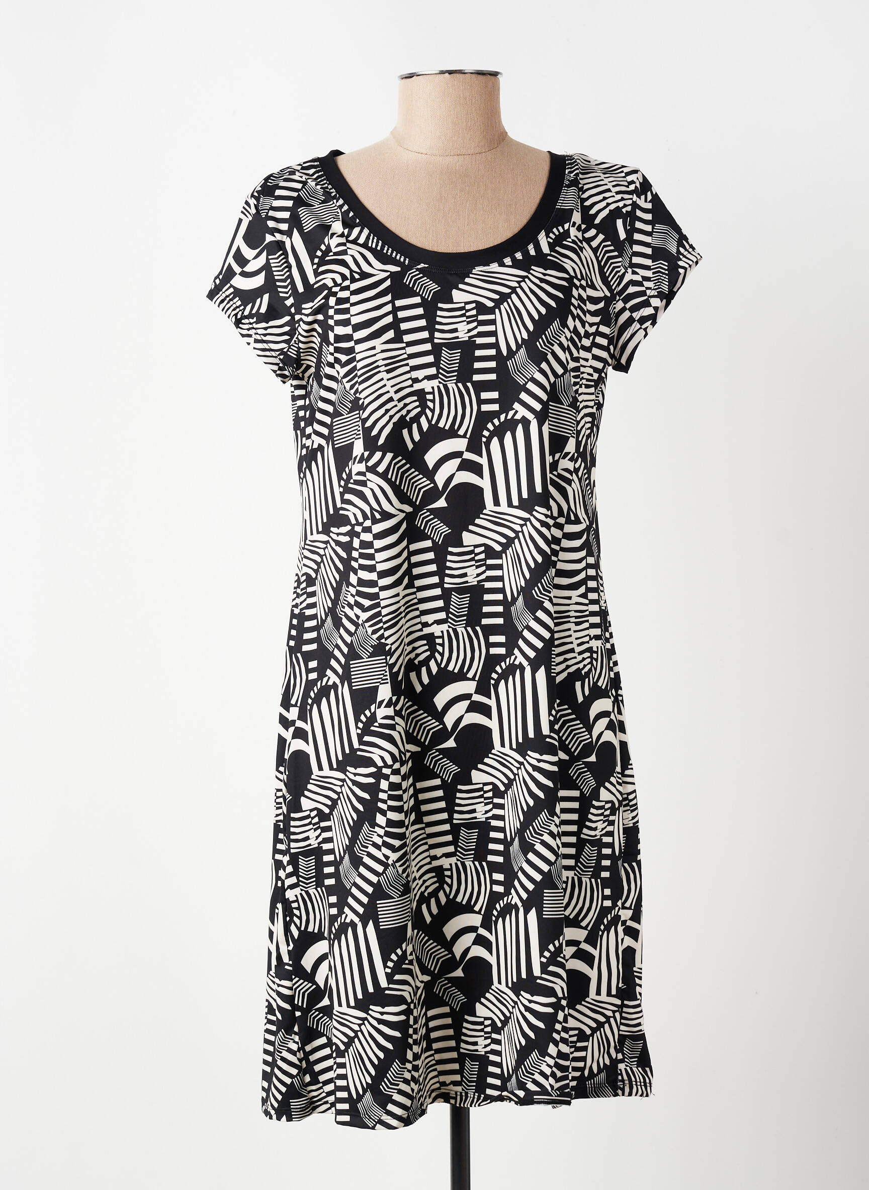 Rochie midi imprimeu fantezie mâneci scurte negru DEIDAD femeie