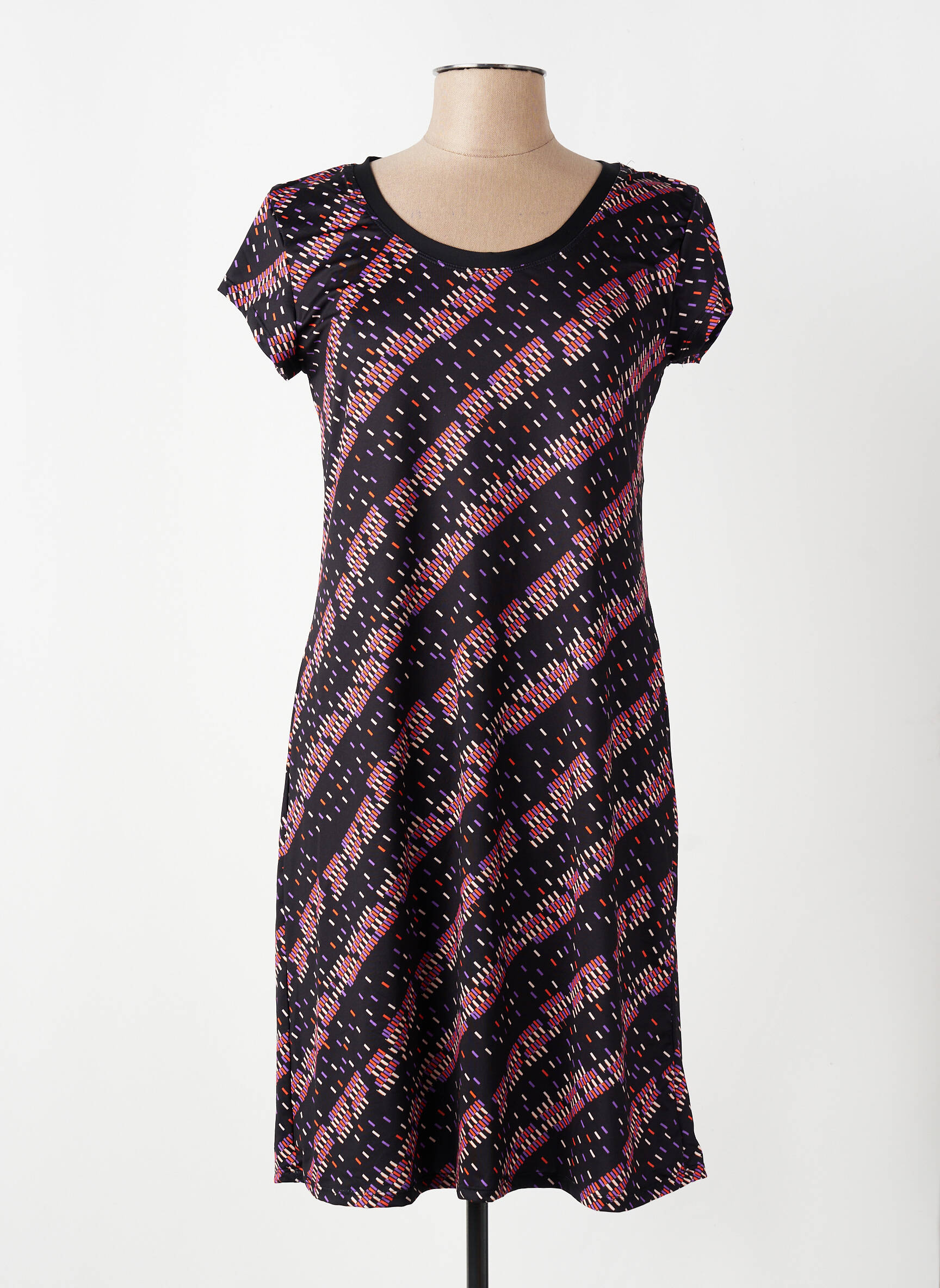 Rochie midi imprimeu fantezie mâneci scurte negru DEIDAD femeie