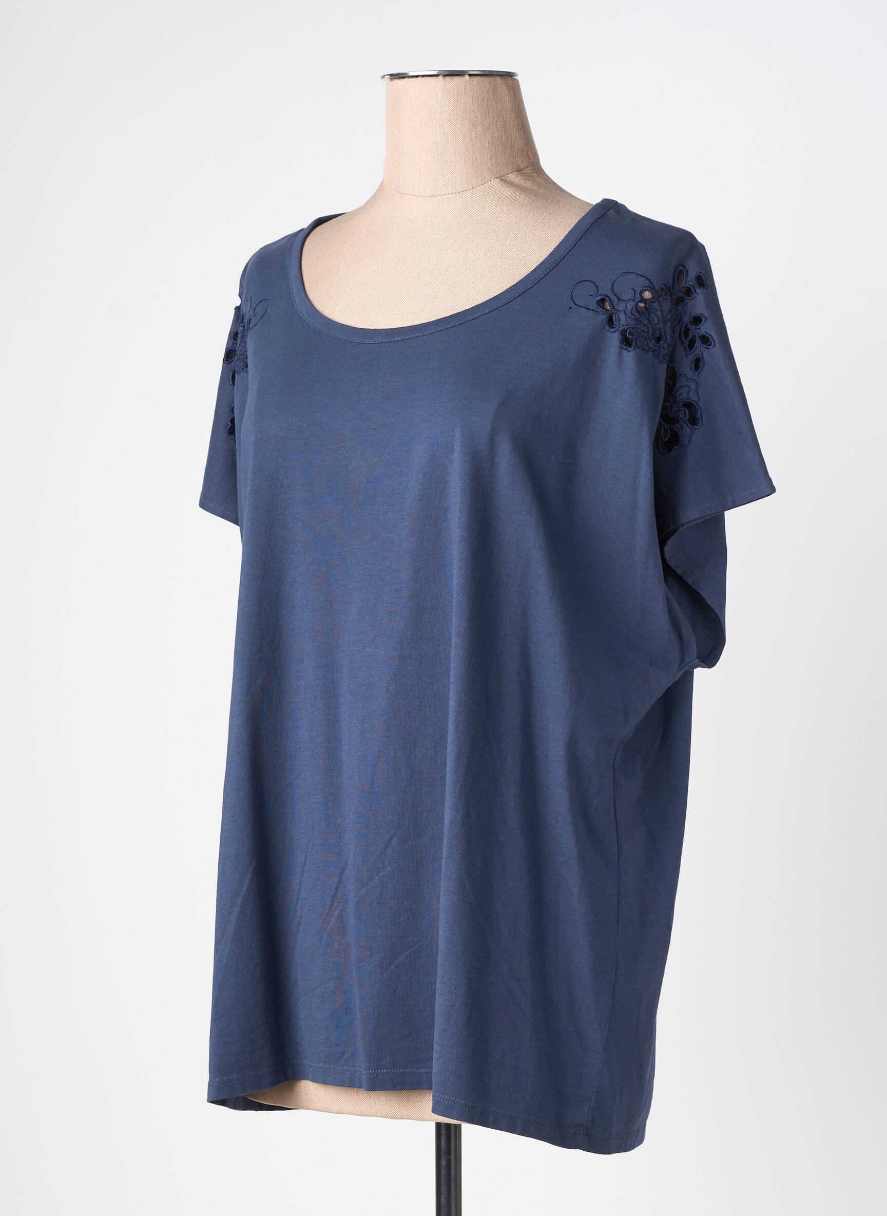 Tricou croială dreaptă mâneci scurte albastru JULIE GUERLANDE femeie