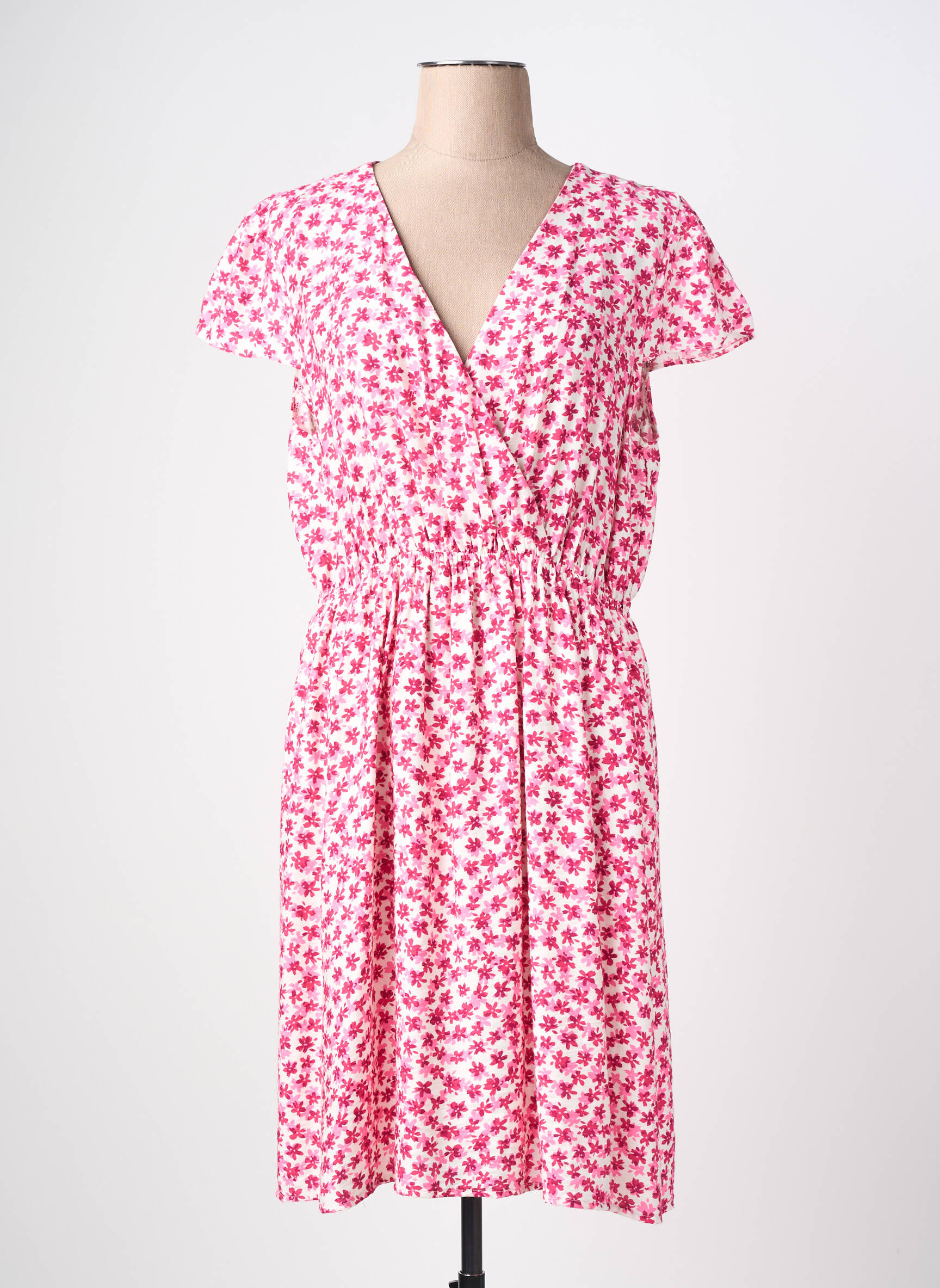 Rochie midi imprimeu floral mâneci scurte roz MAELLE femeie