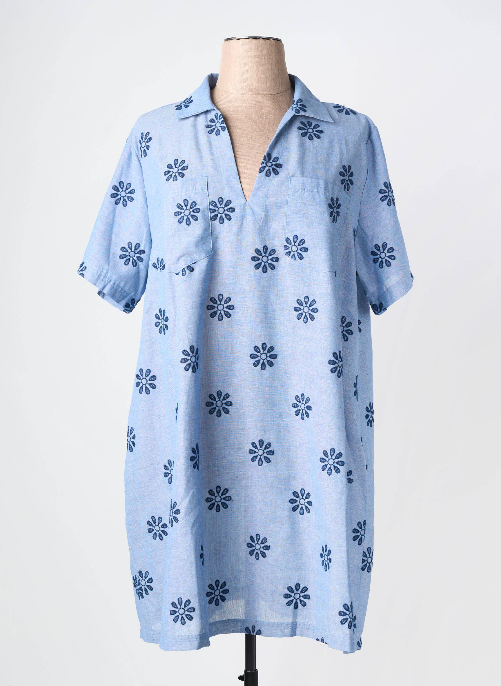 Rochie midi țesătură crep mâneci scurte albastru MAELLE femeie