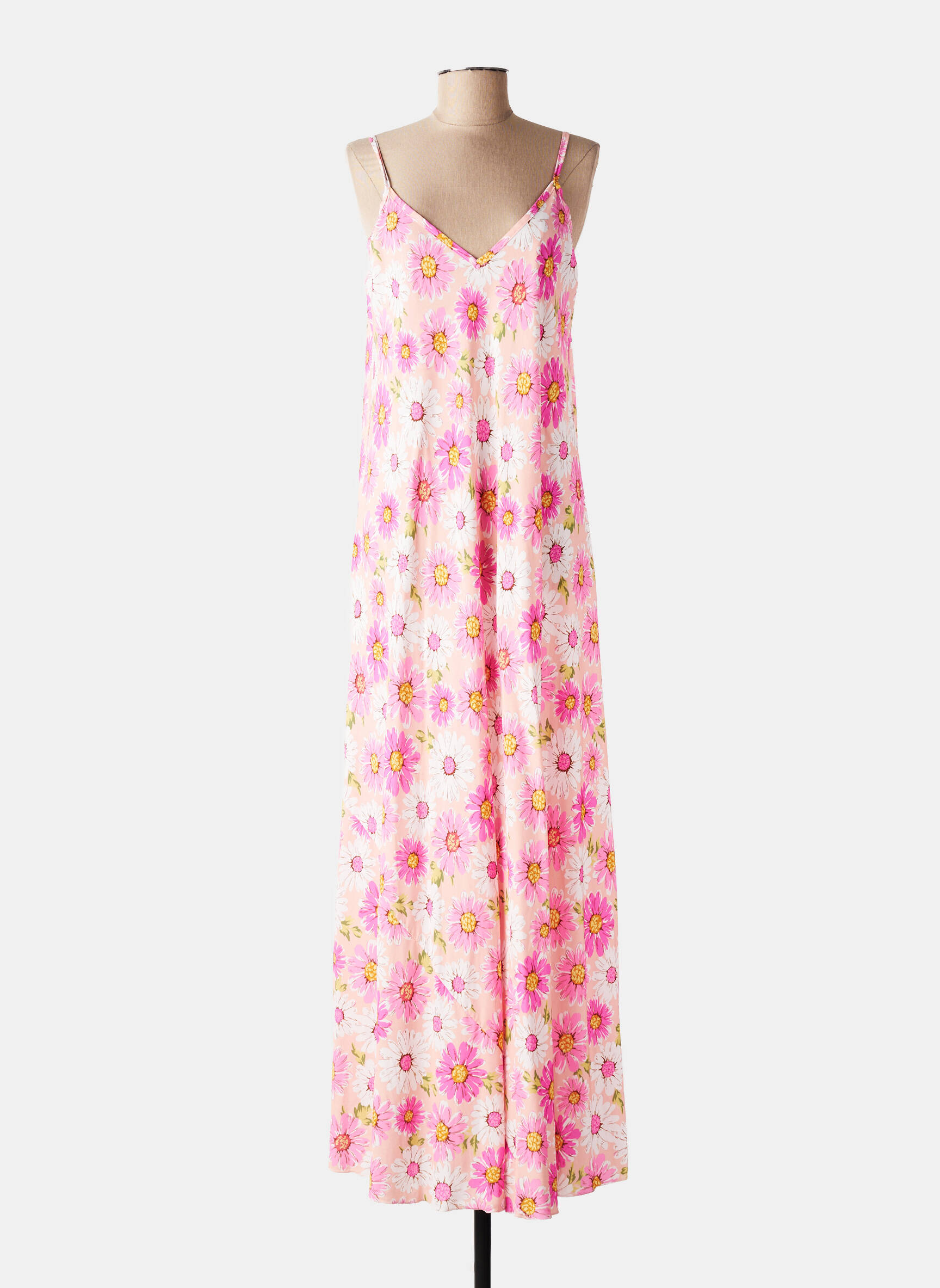 Rochie lungă imprimeu floral bretele subțiri roz MISS CARLA femeie