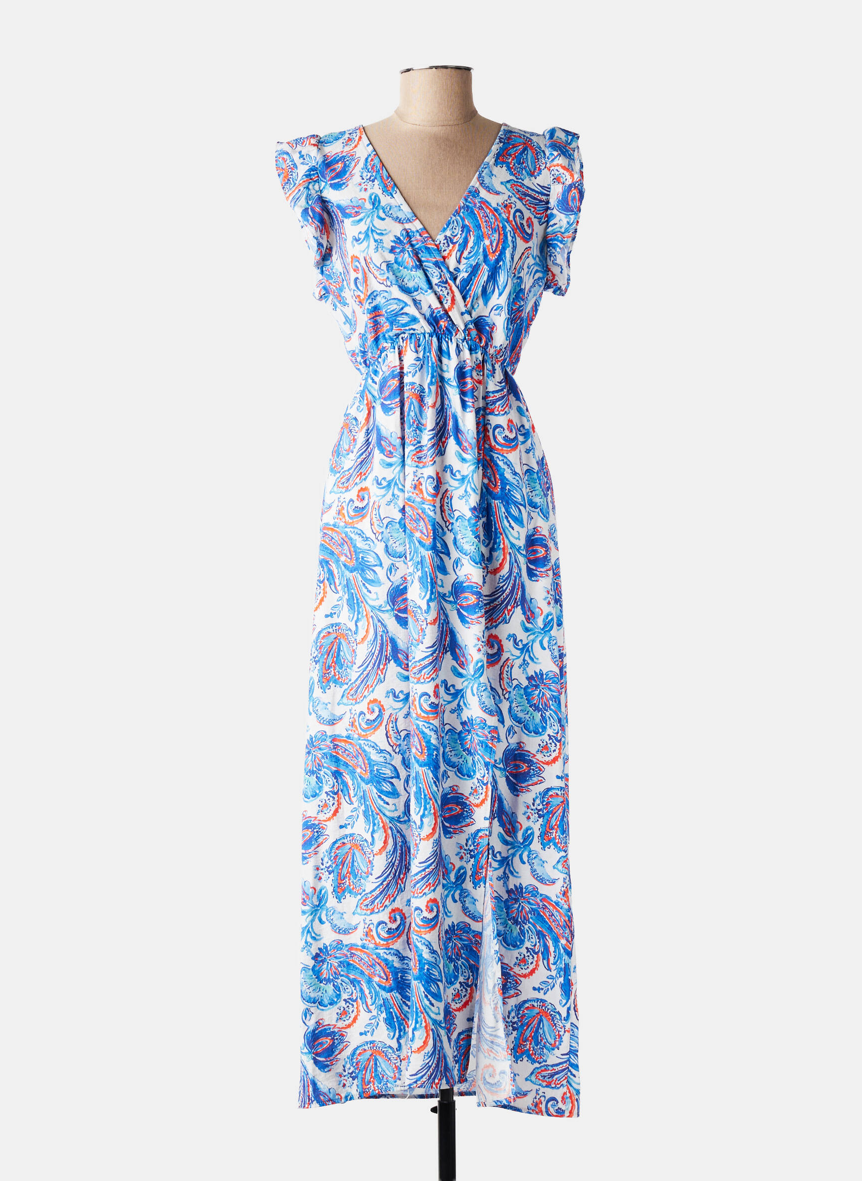 Rochie midi imprimeu fantezie mâneci scurte albastru MAELLE femeie