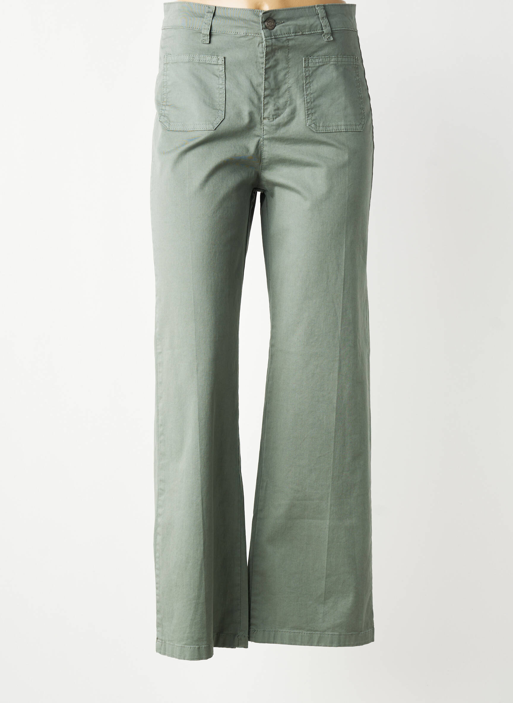 Pantalon larg țesătură poplin mărime normală verde LACOMY femeie