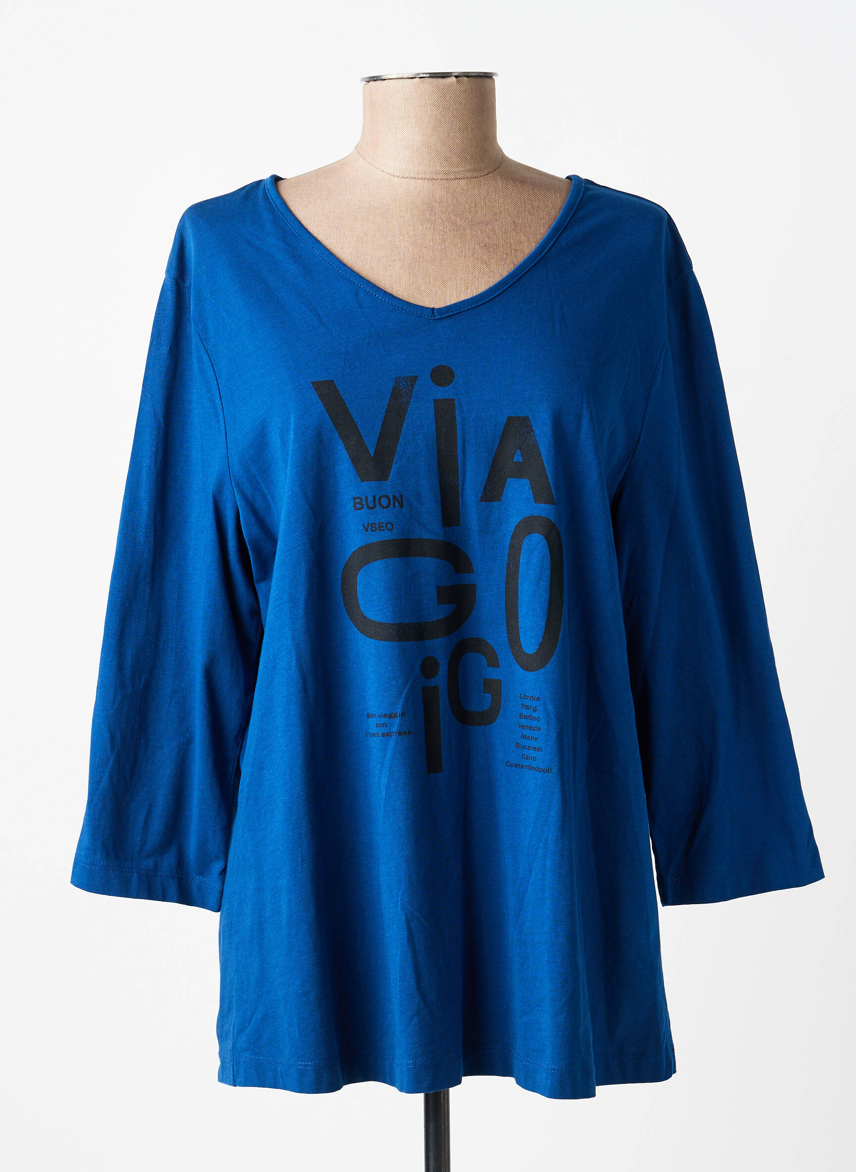 Tricou mâneci 3/4 mâneci 3/4 albastru CISO femeie
