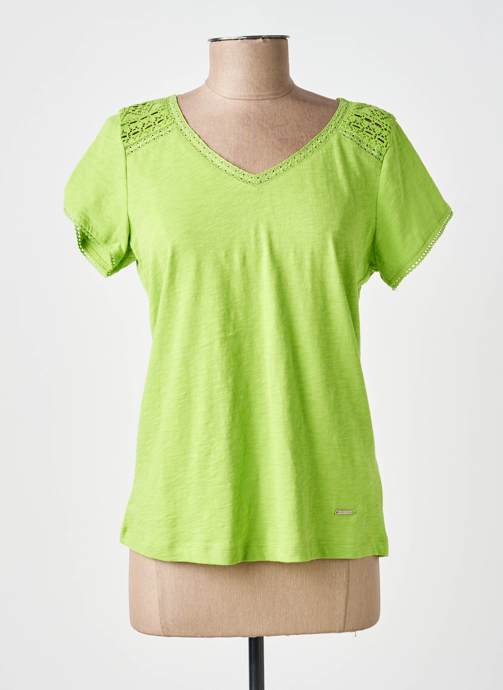 Tricou guler în v mâneci scurte verde AGATHE & LOUISE femeie