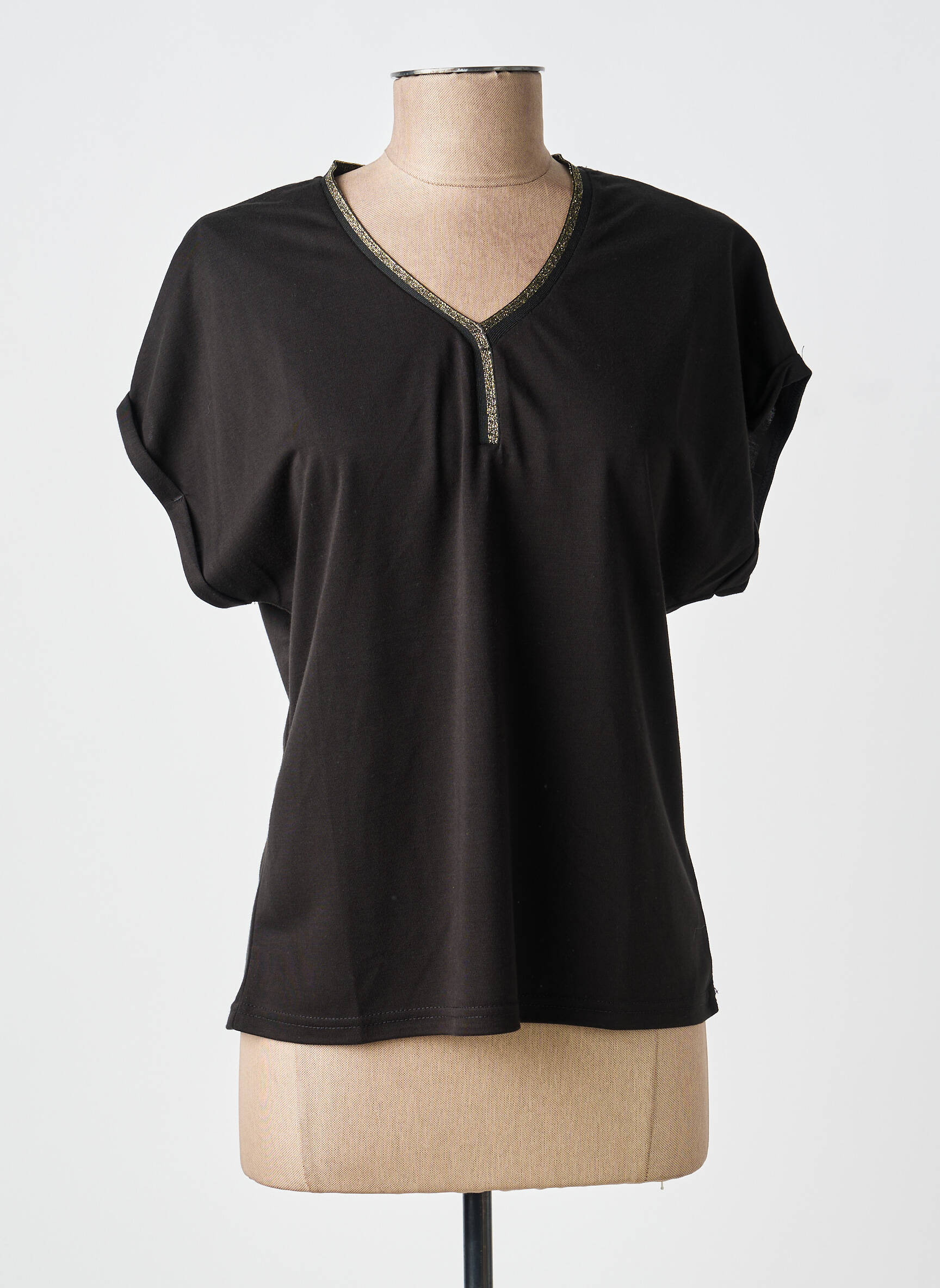 Tricou guler în v mâneci scurte negru B.YOUNG femeie