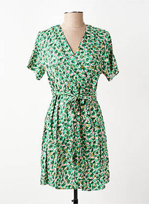 Rochie scurtă imprimeu floral mâneci scurte verde MISS SARA FASHION femeie