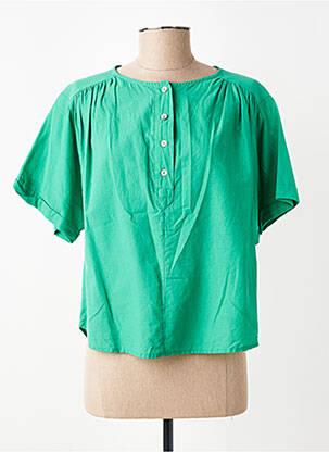 Bluză țesătură poplin mâneci scurte verde LOLA ESPELETA femeie