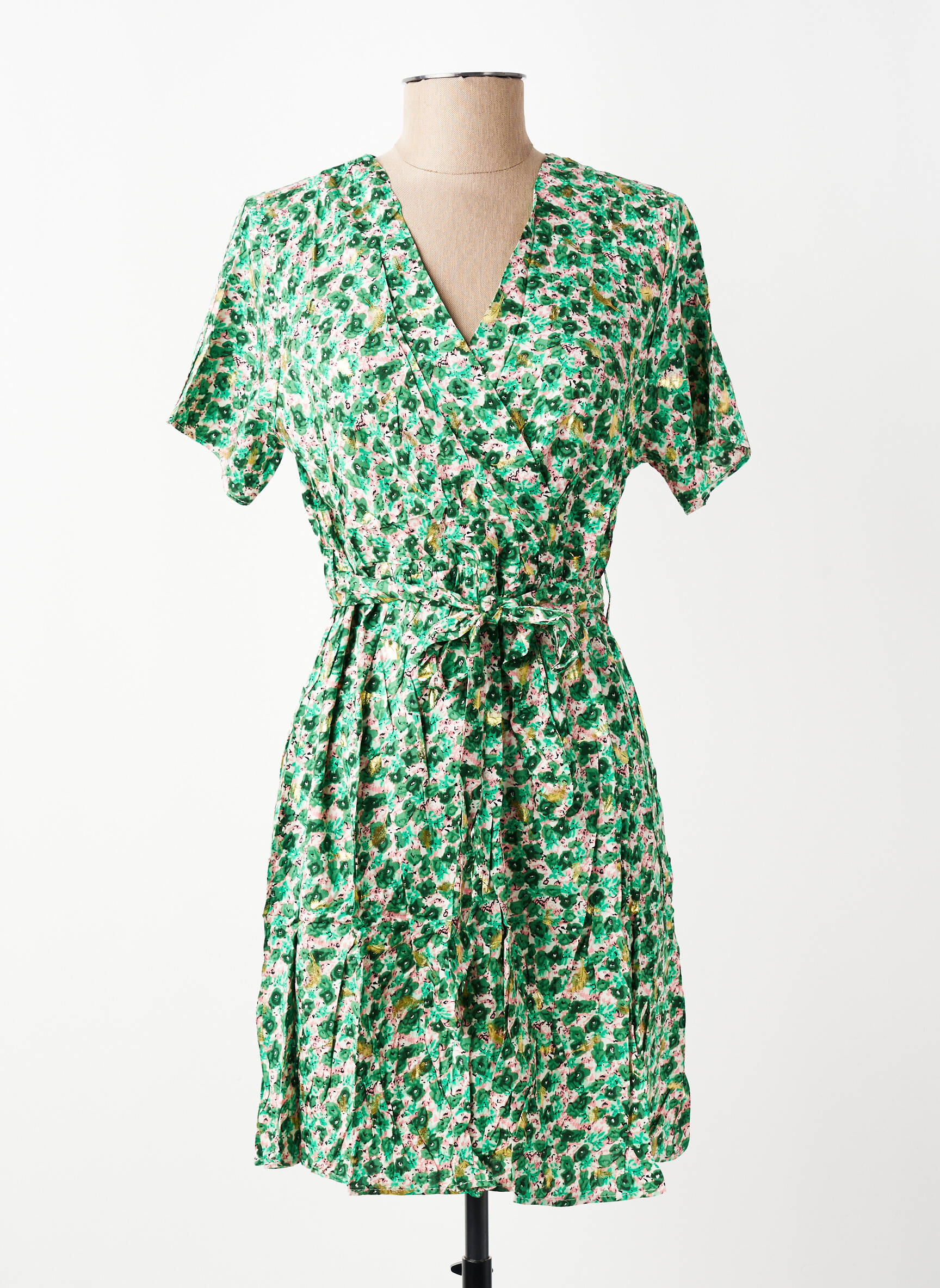 Rochie scurtă imprimeu floral mâneci scurte verde MISS SARA FASHION femeie