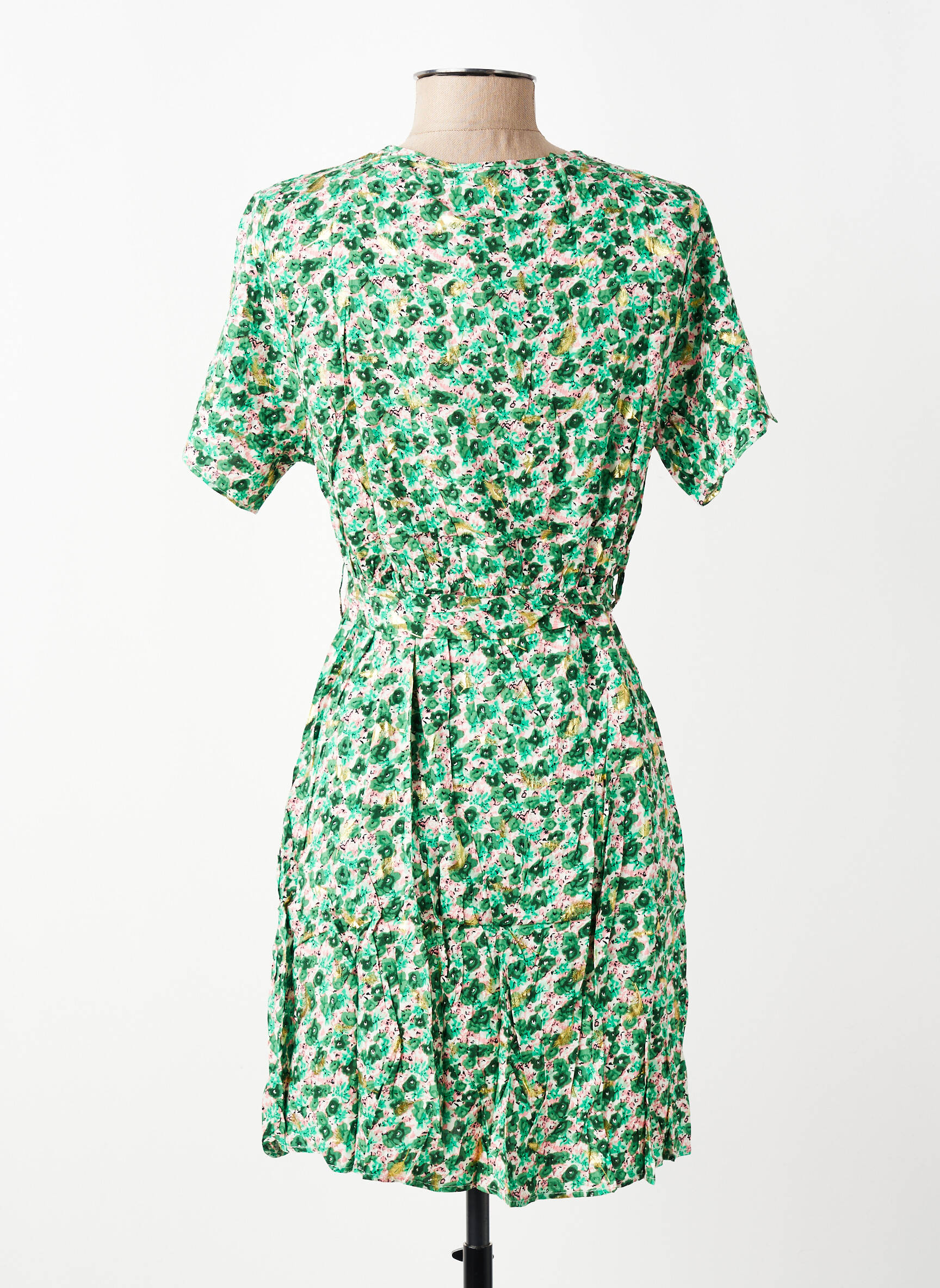Rochie scurtă imprimeu floral mâneci scurte verde MISS SARA FASHION femeie