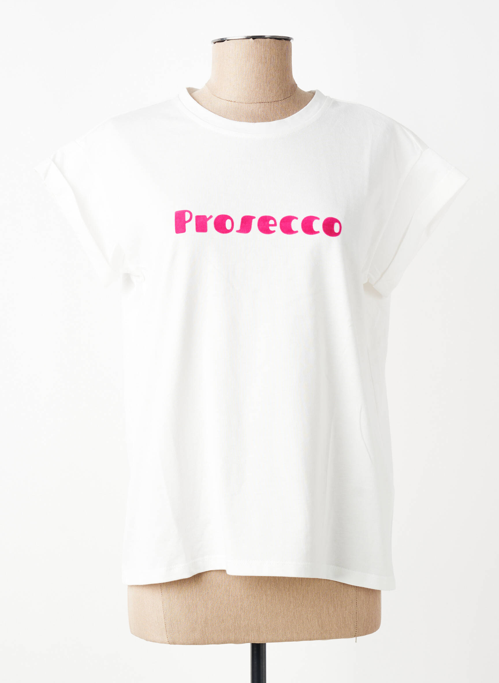 Tricou serigrafie flockată mâneci scurte alb GRACE & MILA femeie