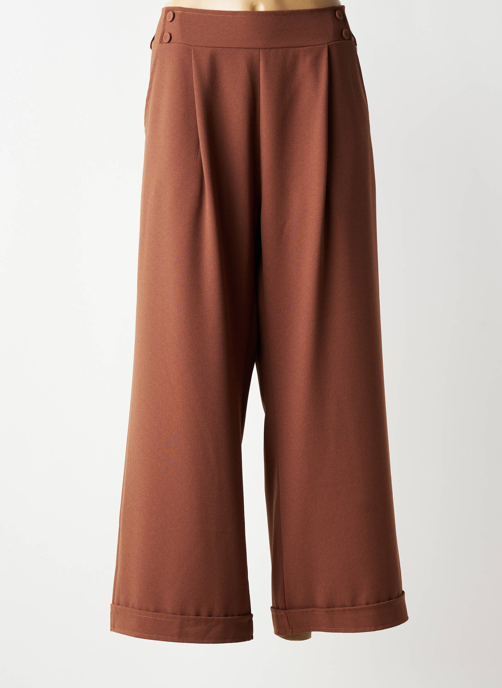 Pantalon 7/8 talie elastică mărime normală maro PAKO LITTO femeie