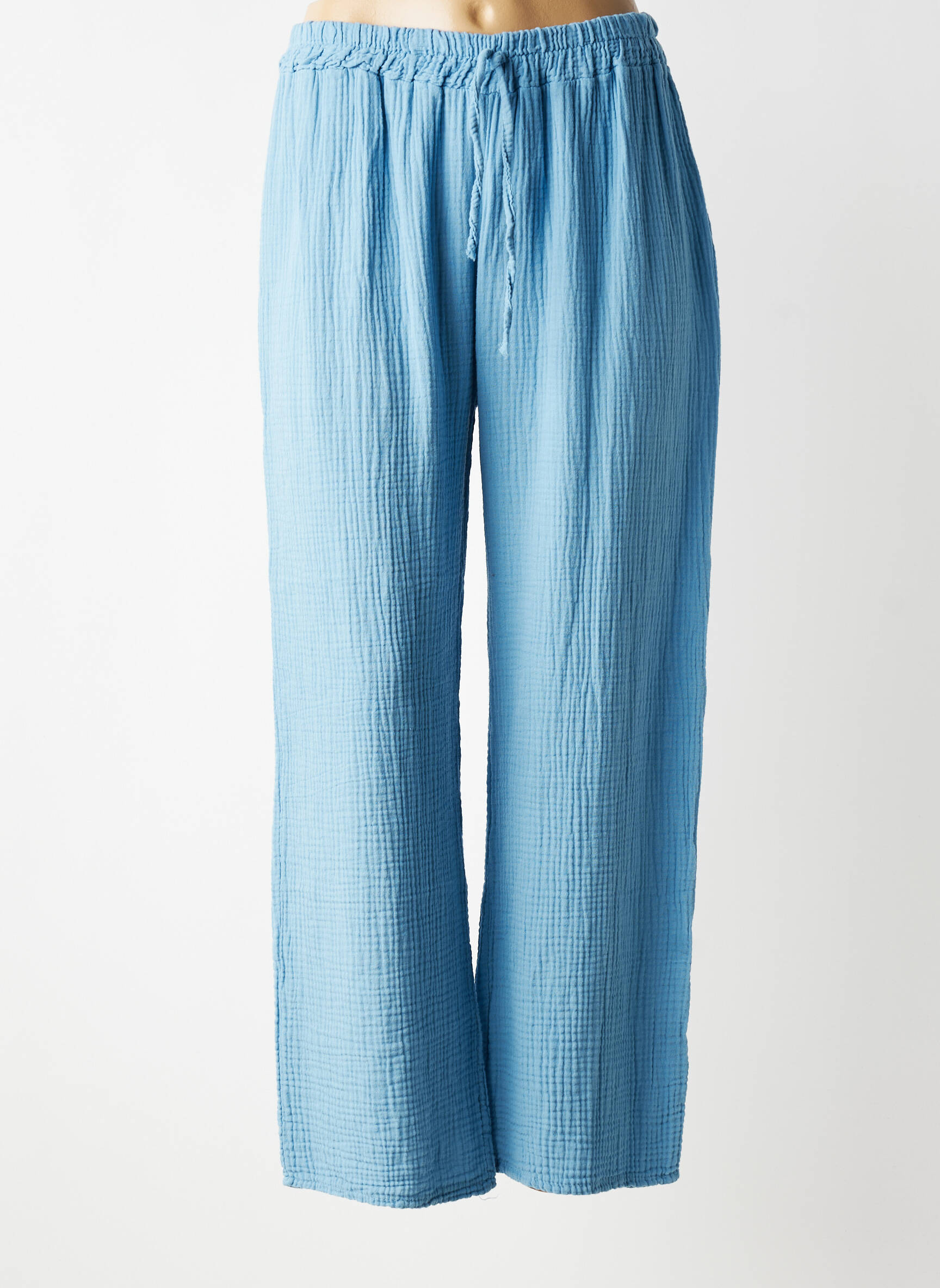 Pantalon drept țesătură crep mărime normală albastru QUATRE VINGT JOURS femeie