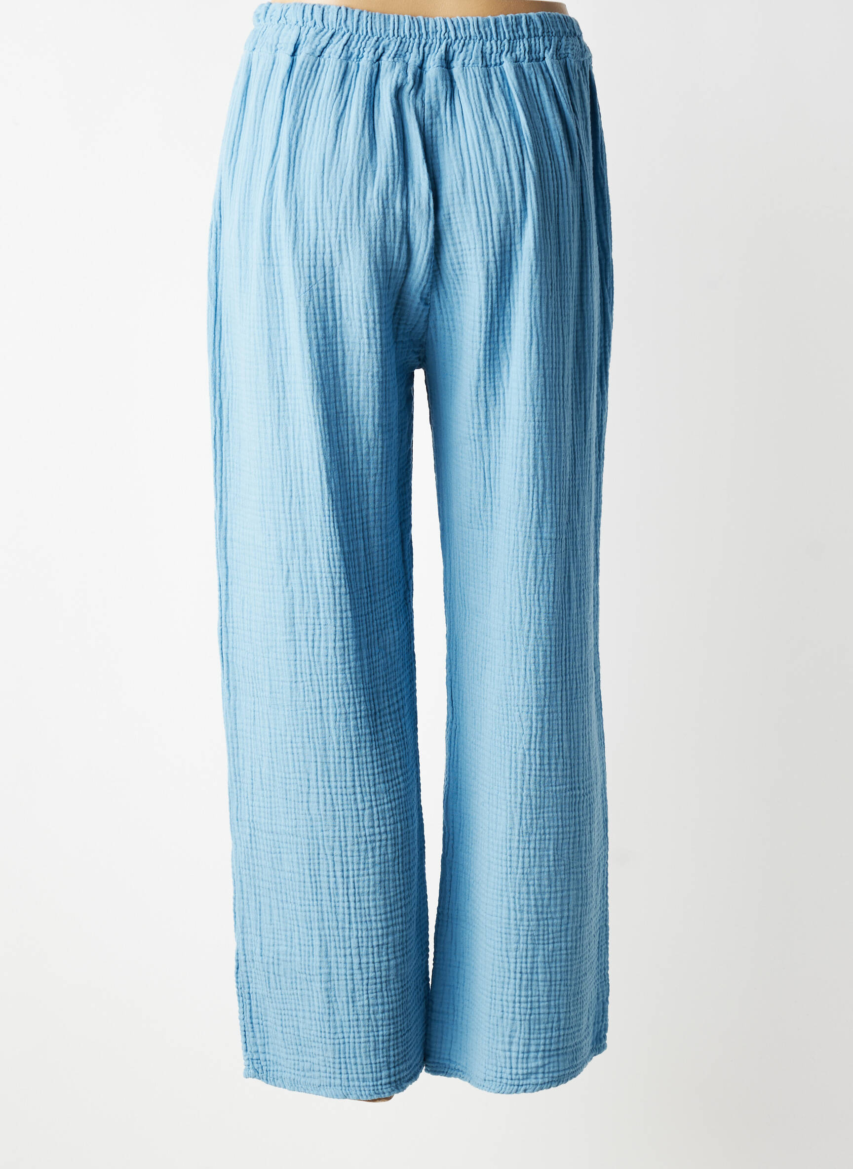 Pantalon drept țesătură crep mărime normală albastru QUATRE VINGT JOURS femeie