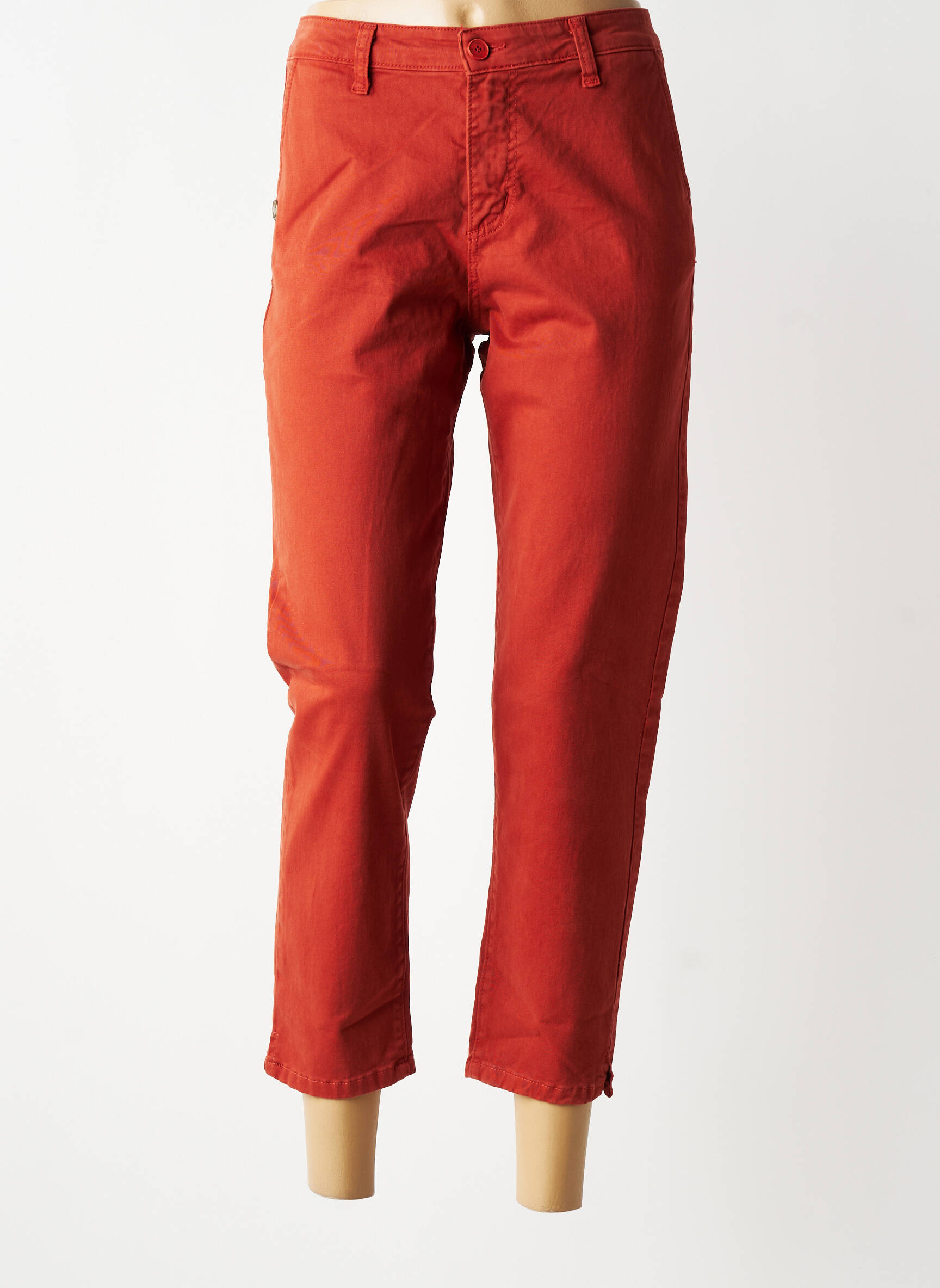 Pantalon chino țesătură poplin mărime normală portocalie PAKO LITTO femeie