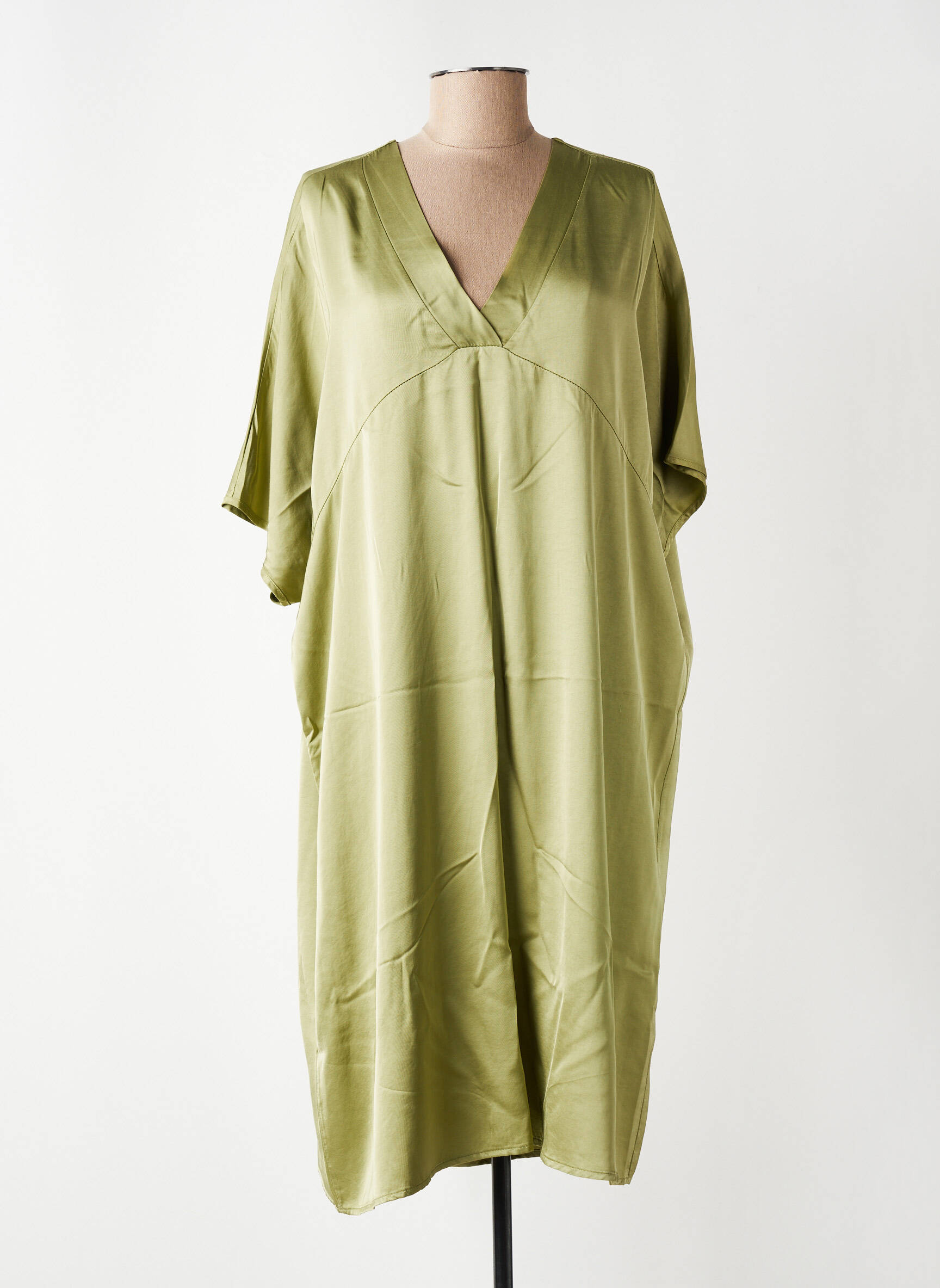 Rochie midi croială fluidă mâneci scurte verde PAKO LITTO femeie