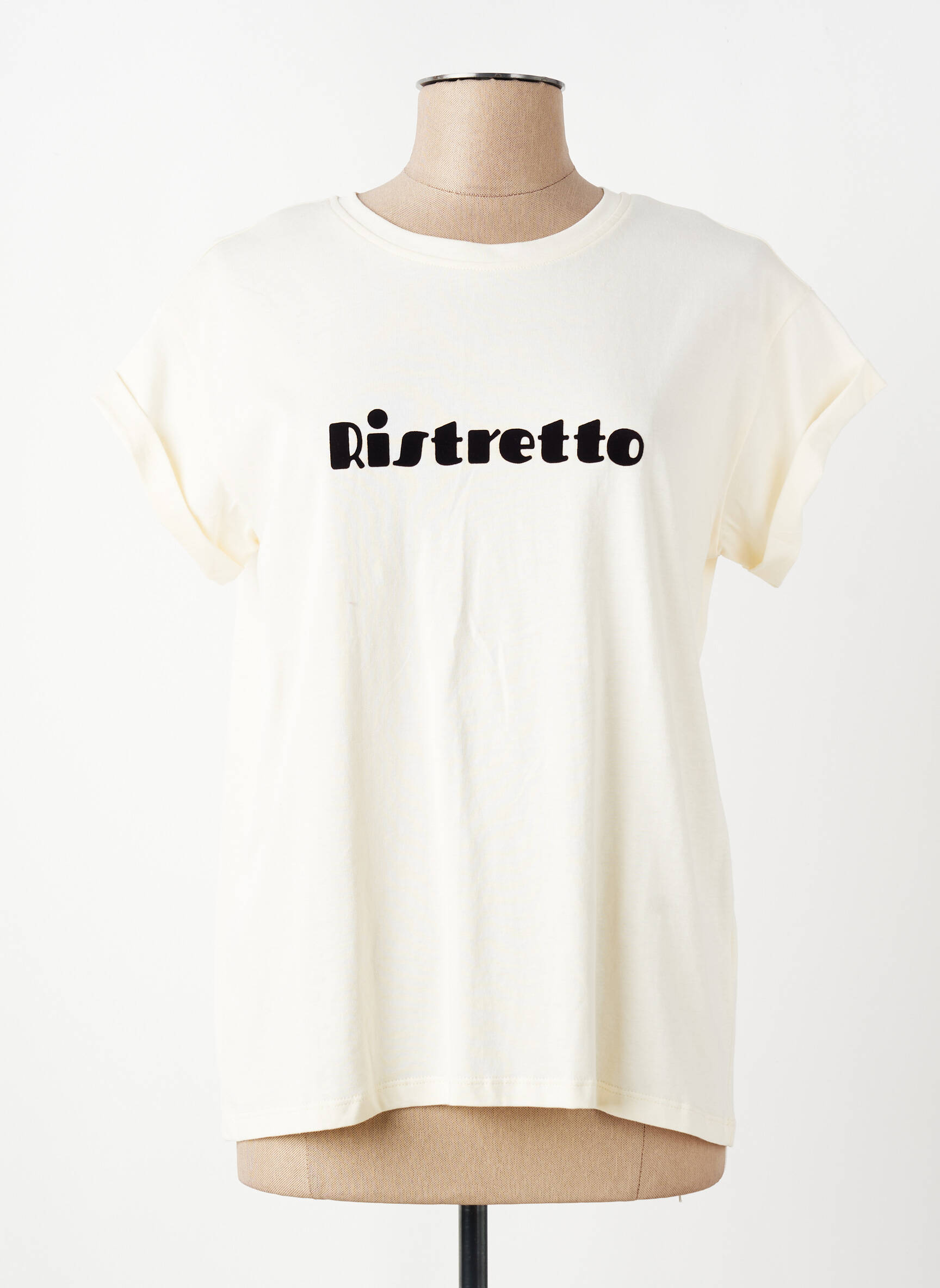 Tricou serigrafie flockată mâneci scurte bej GRACE & MILA femeie