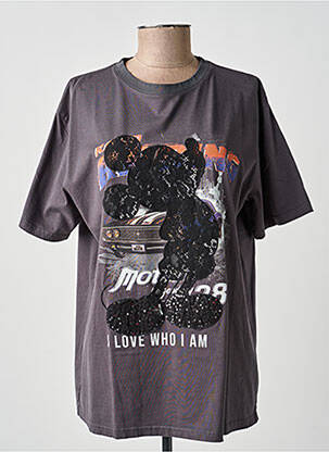 Tricou croială dreaptă mâneci scurte gri DESIGUAL femeie