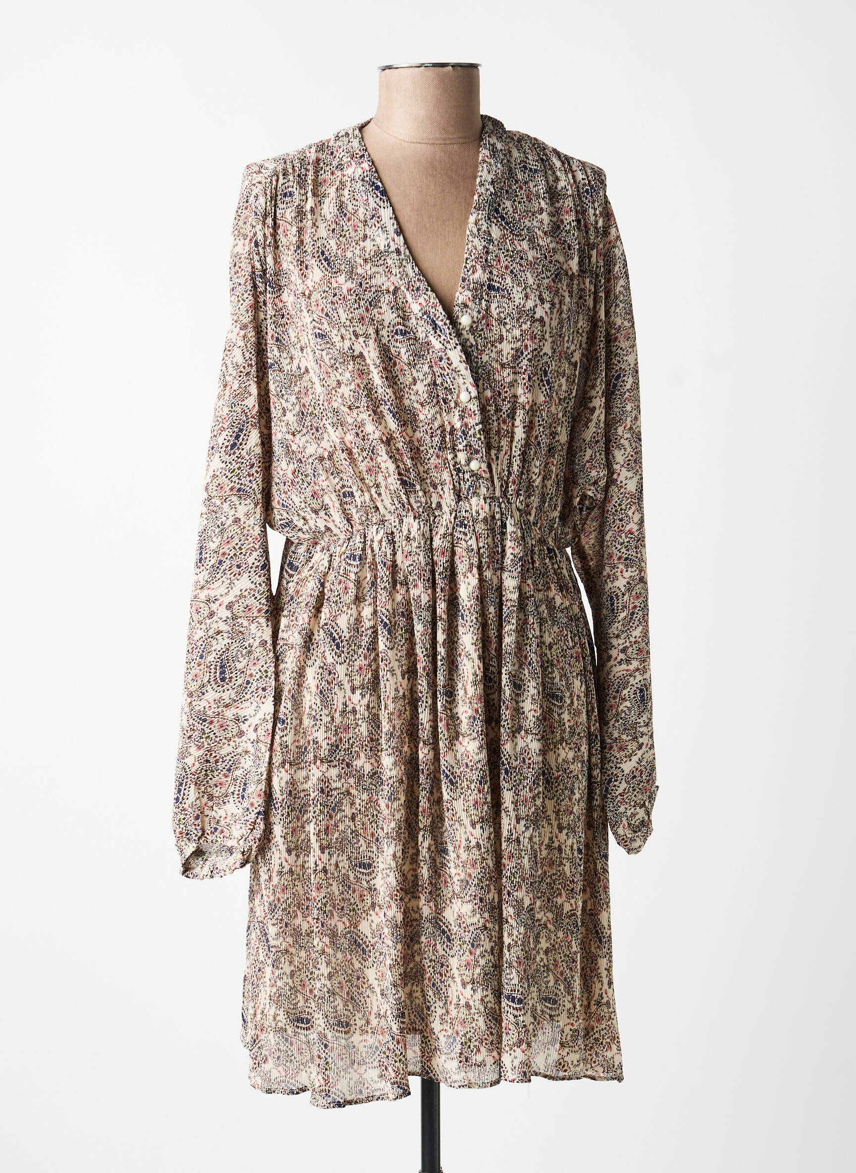 Rochie midi croială fluidă mâneci lungi bej MOLLY BRACKEN femeie