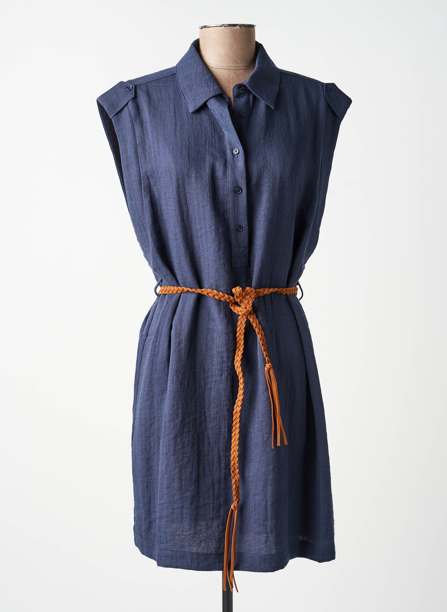 Rochie midi țesătură crep mâneci scurte albastru MOLLY BRACKEN femeie