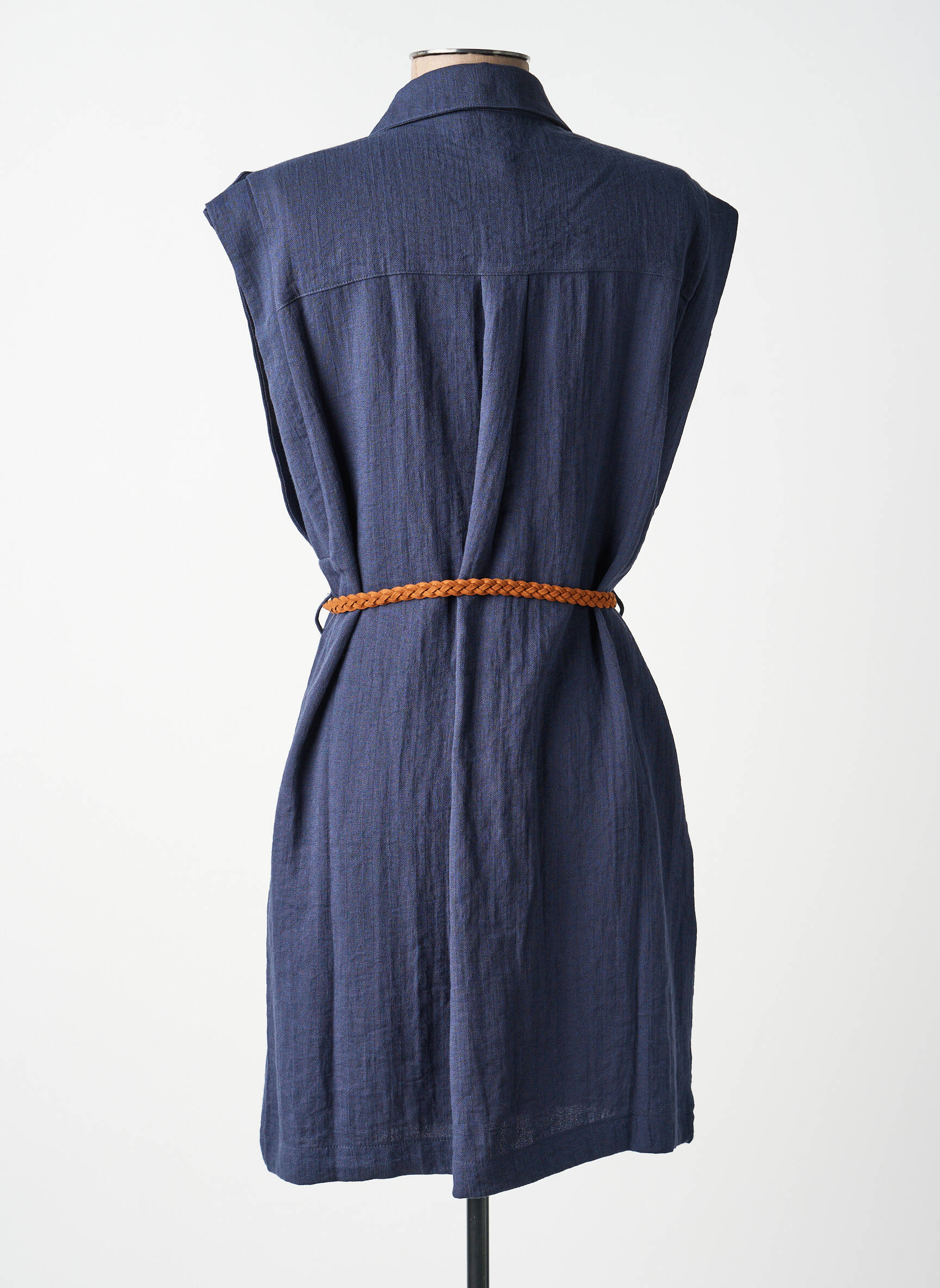 Rochie midi țesătură crep mâneci scurte albastru MOLLY BRACKEN femeie