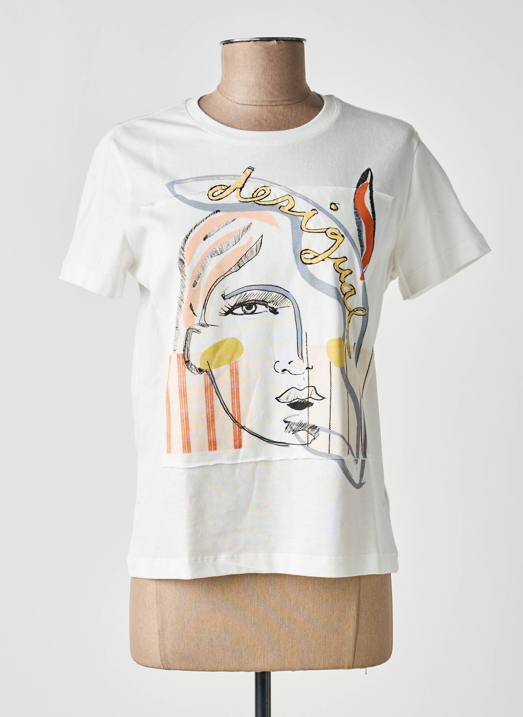 Tricou imprimeu fantezie mâneci scurte alb DESIGUAL femeie