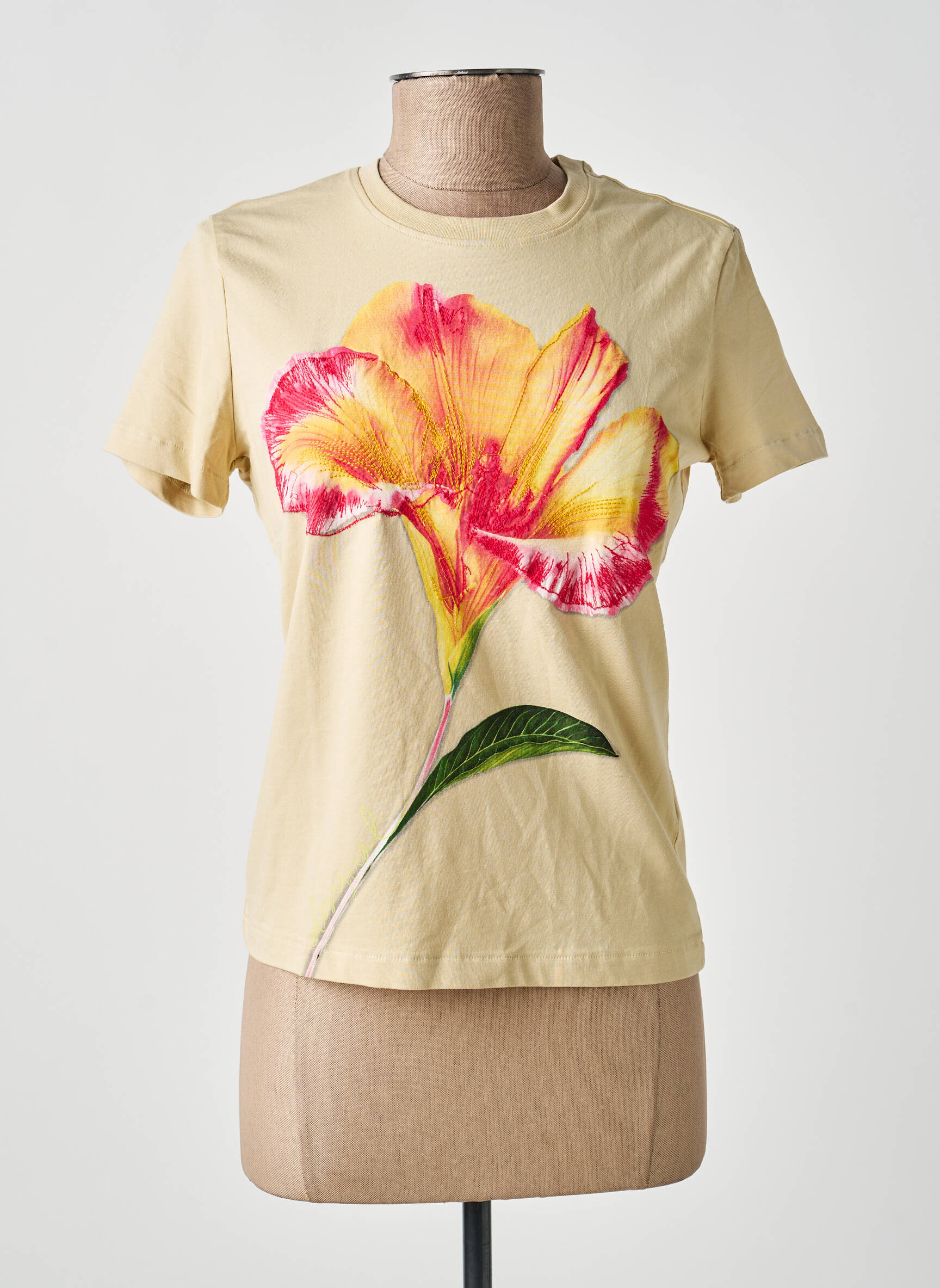 Tricou serigrafie mâneci scurte bej DESIGUAL femeie