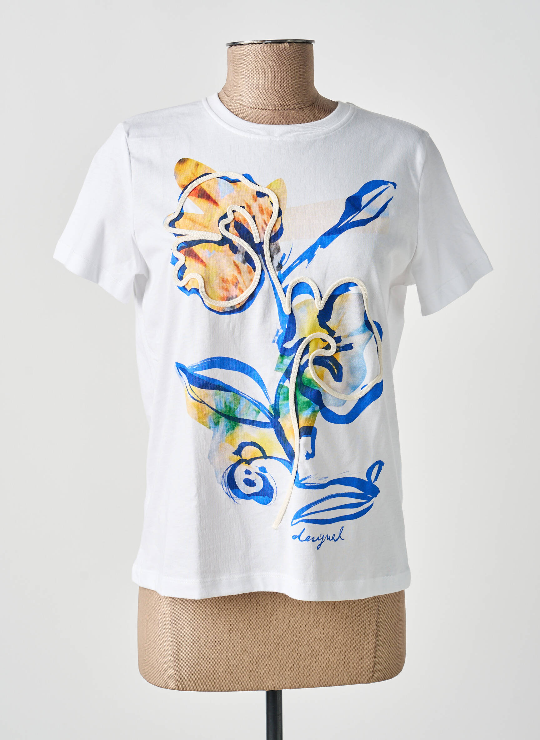 Tricou elasticitate mâneci scurte alb DESIGUAL femeie