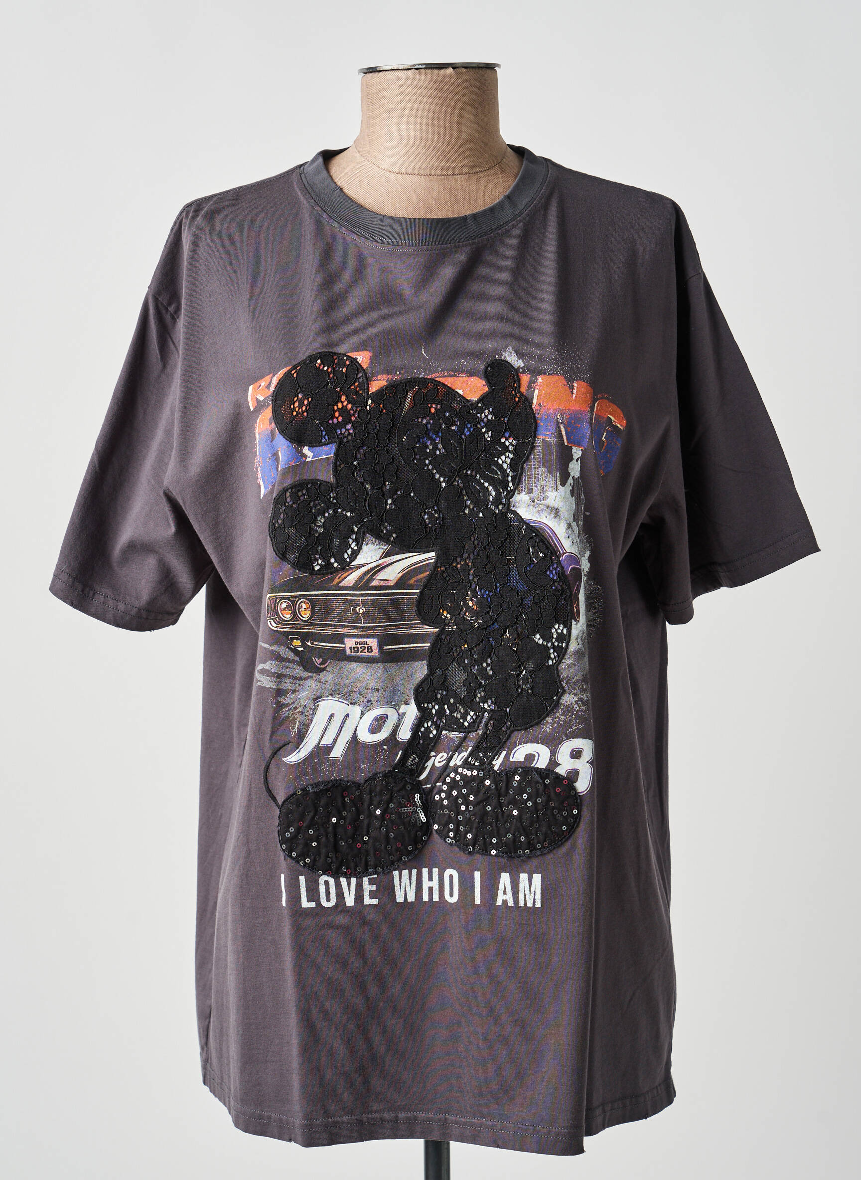 Tricou croială dreaptă mâneci scurte gri DESIGUAL femeie