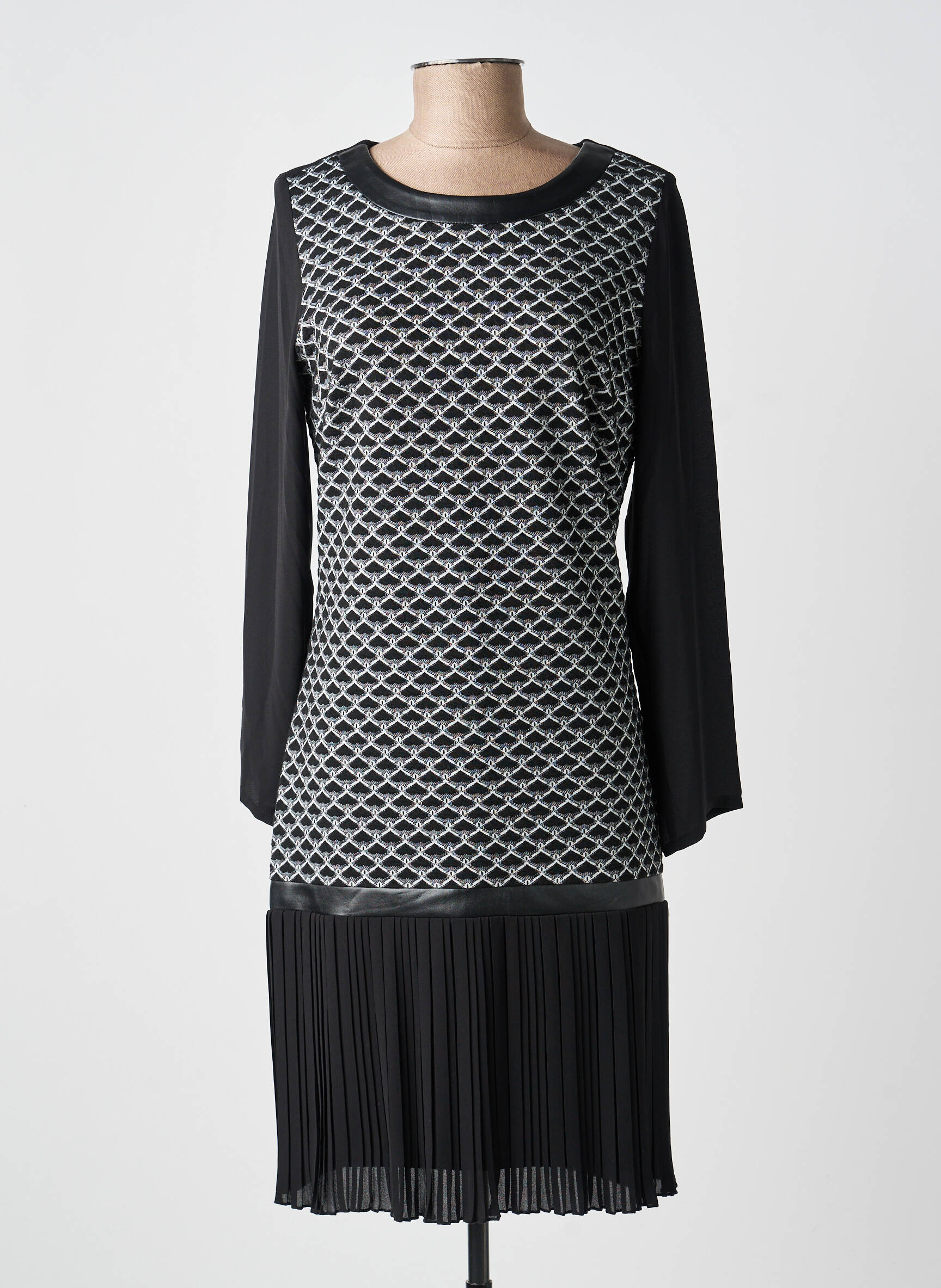 Rochie midi imprimeu fantezie mâneci lungi negru FRANCE RIVOIRE femeie