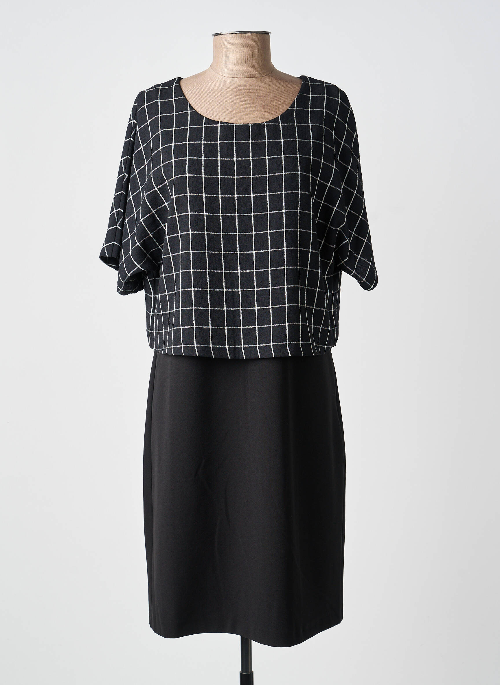 Rochie midi țesătură crep mâneci scurte negru GUY DUBOUIS femeie