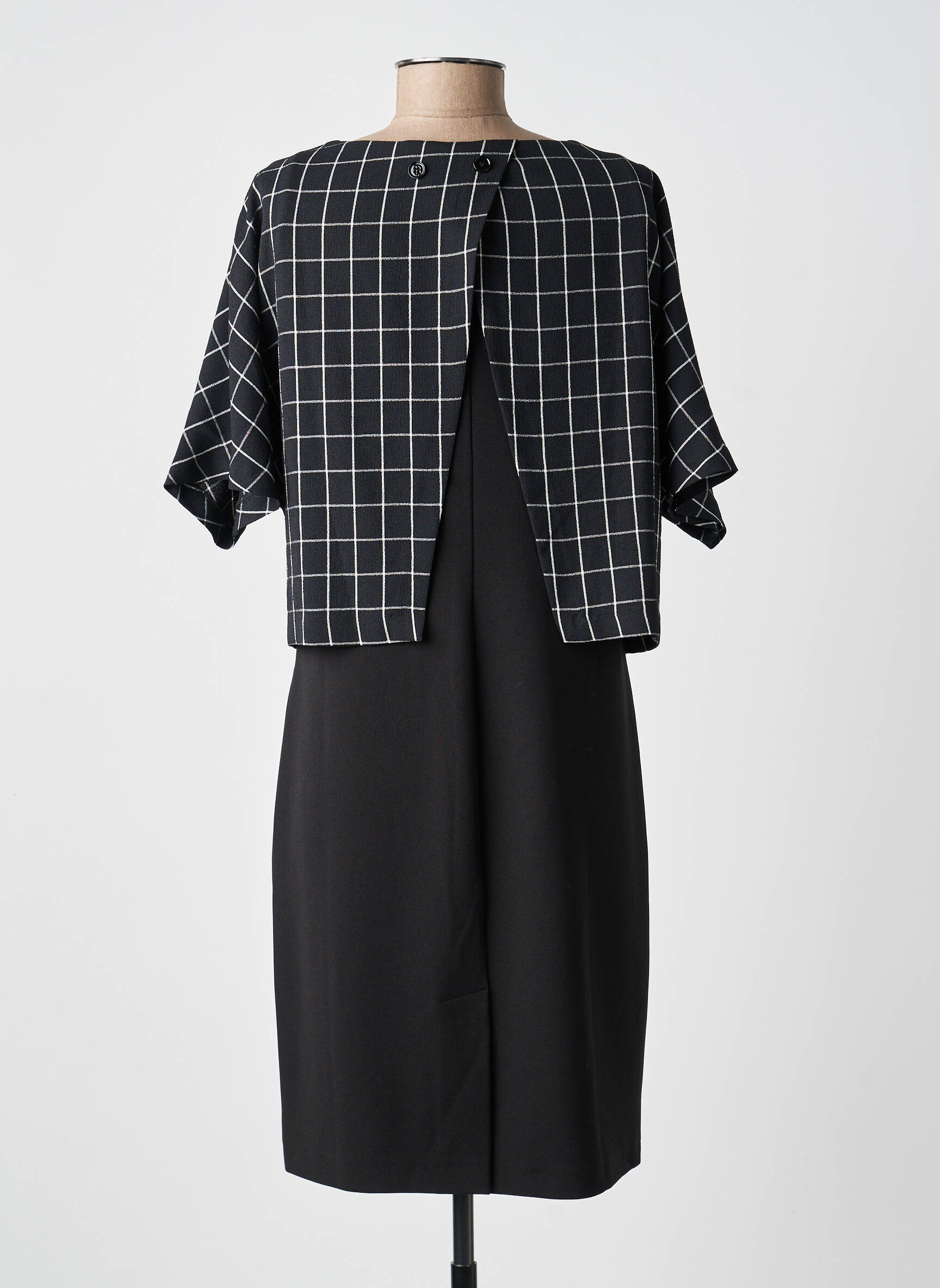 Rochie midi țesătură crep mâneci scurte negru GUY DUBOUIS femeie