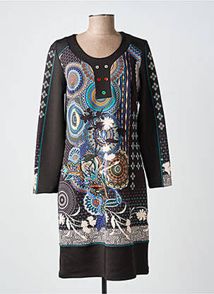 Rochie midi imprimeu fantezie mâneci lungi negru GUY DUBOUIS femeie
