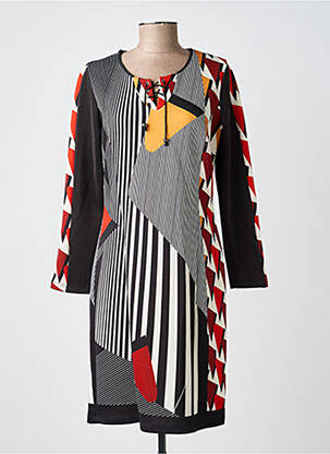 Rochie midi imprimeu fantezie mâneci lungi negru GUY DUBOUIS femeie