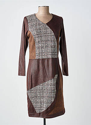 Rochie midi imprimeu fantezie mâneci lungi maro MERI & ESCA femeie
