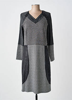 Rochie midi imprimeu fantezie mâneci lungi gri GUY DUBOUIS femeie