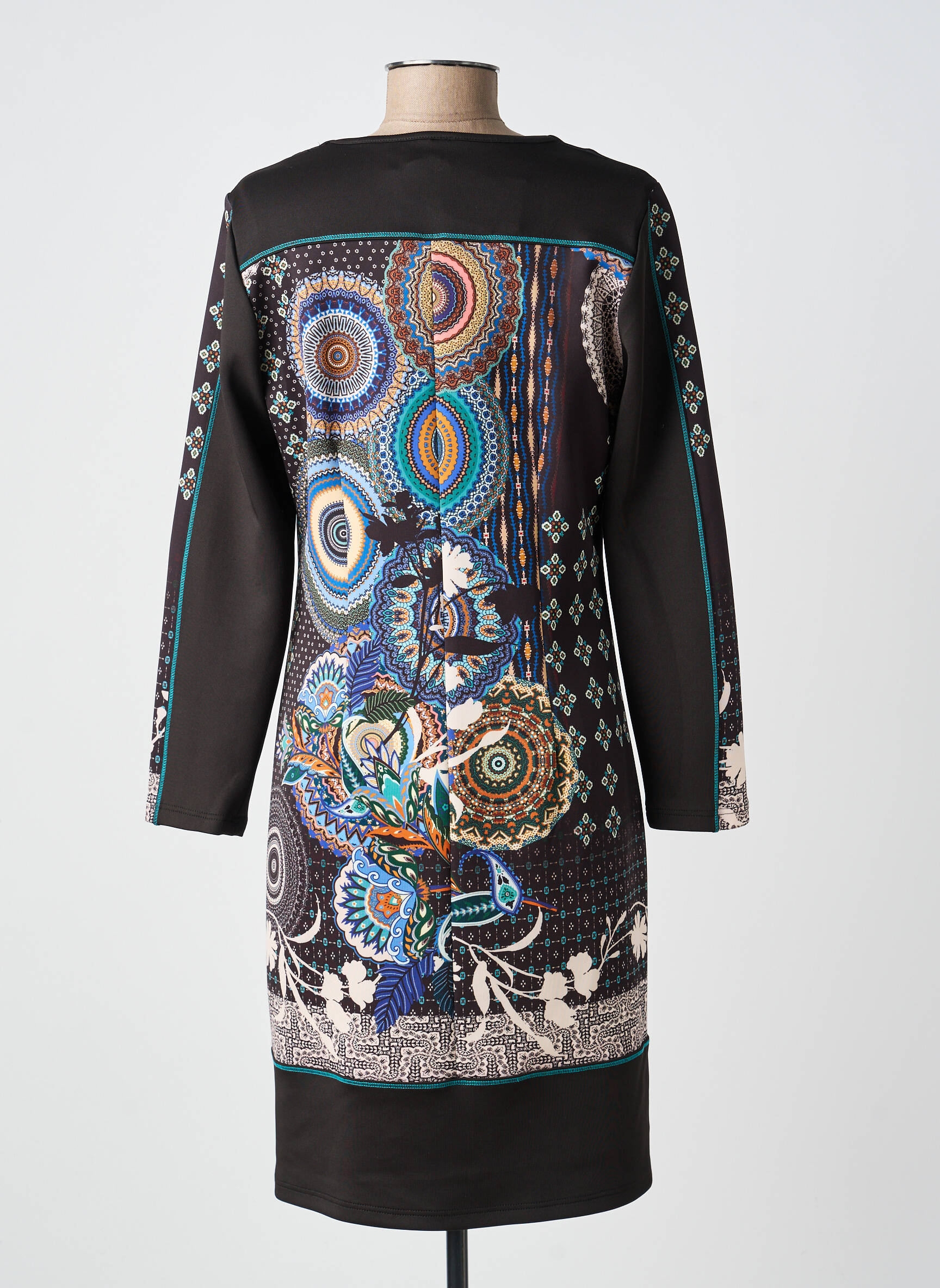 Rochie midi imprimeu fantezie mâneci lungi negru GUY DUBOUIS femeie