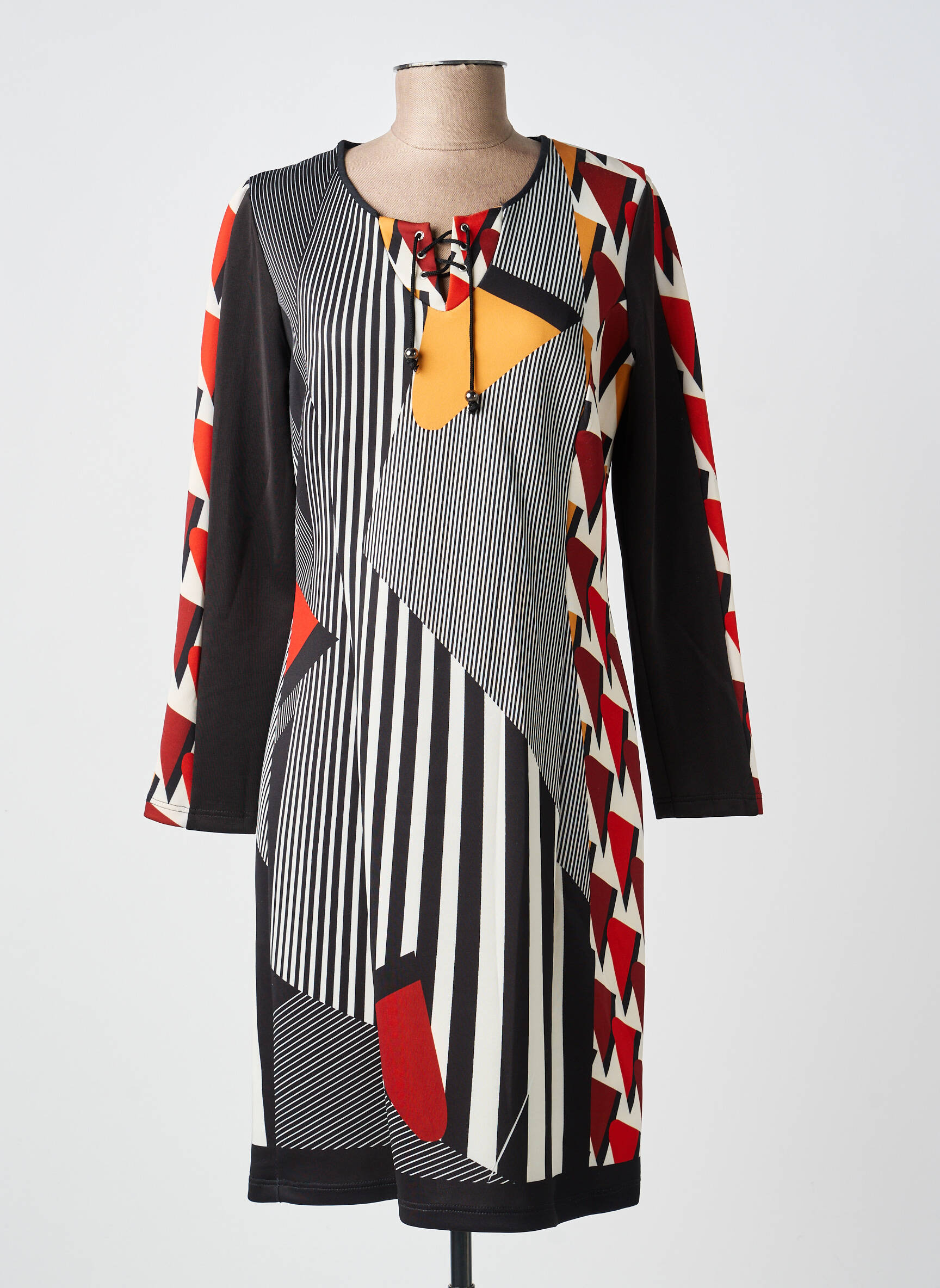 Rochie midi imprimeu fantezie mâneci lungi negru GUY DUBOUIS femeie